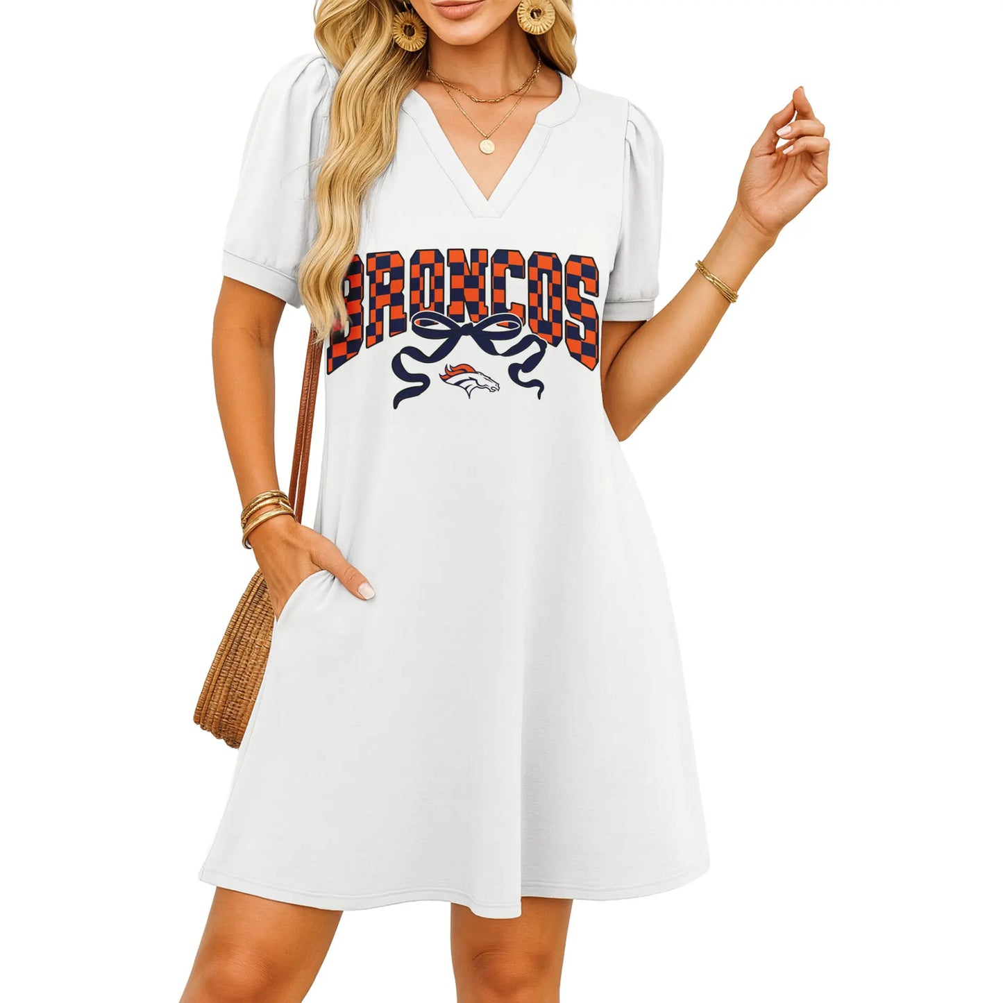 Denver Broncos | Premium NFL V-neck Dress HI – HuddleStyle.com - Image 3