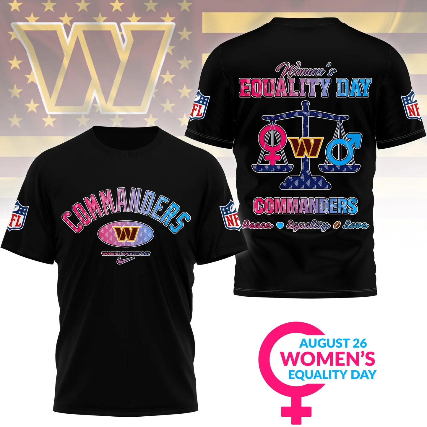 Washington Commanders | Premium Women’s Equality Day 3D Shirt NY – HuddleStyle.com - Main