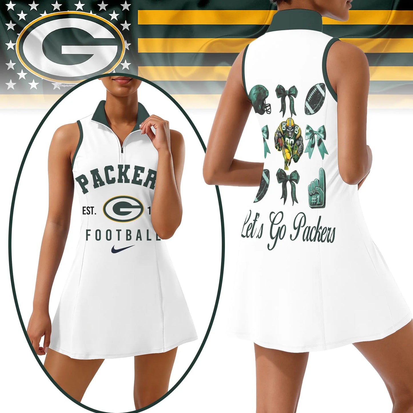 Green Bay Packers | Premium Women Sport Dress NY – HuddleStyle.com - Image 3
