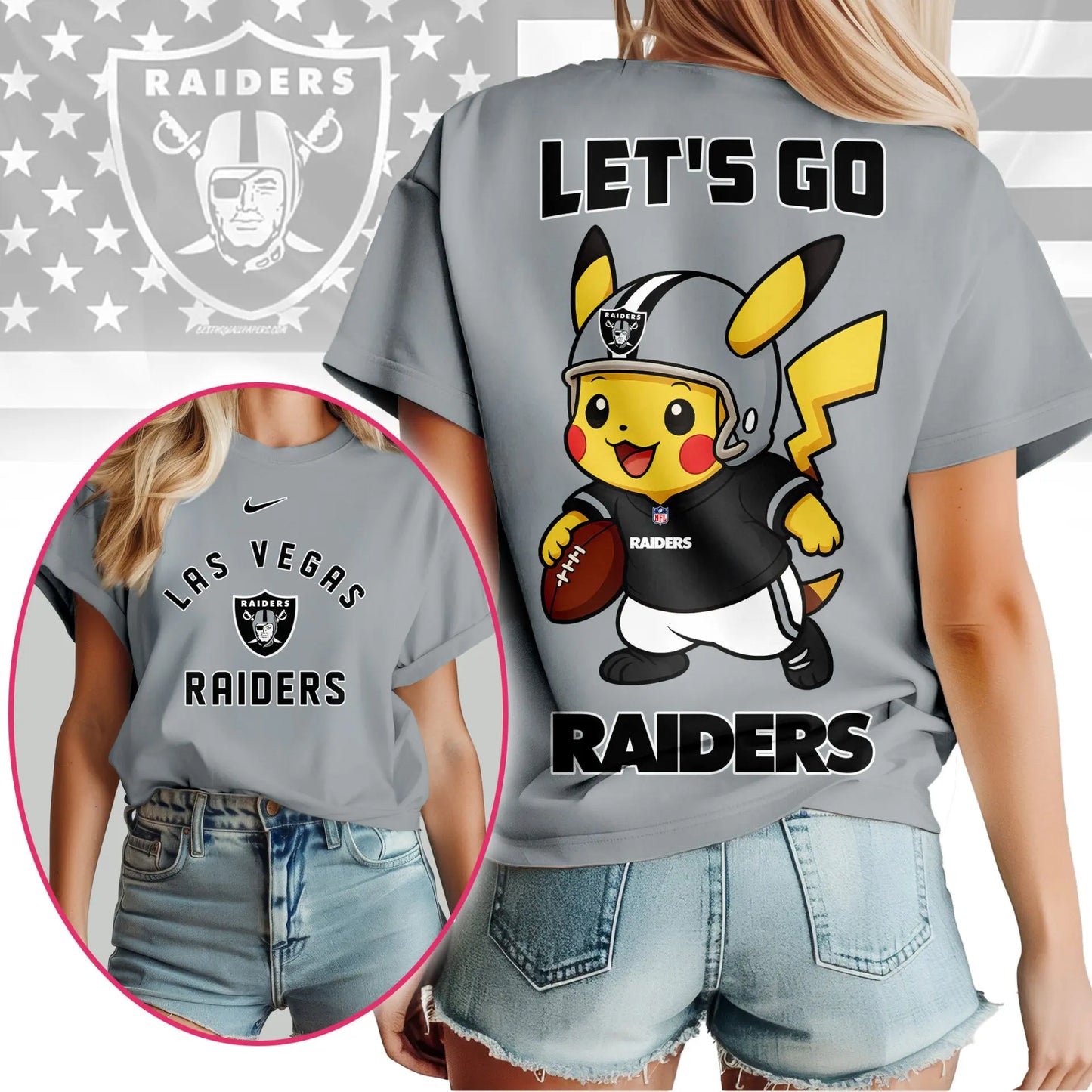 Las Vegas Raiders | Premium NFL Pokemon Fan 3D Shirt NY – HuddleStyle.com - Image 3