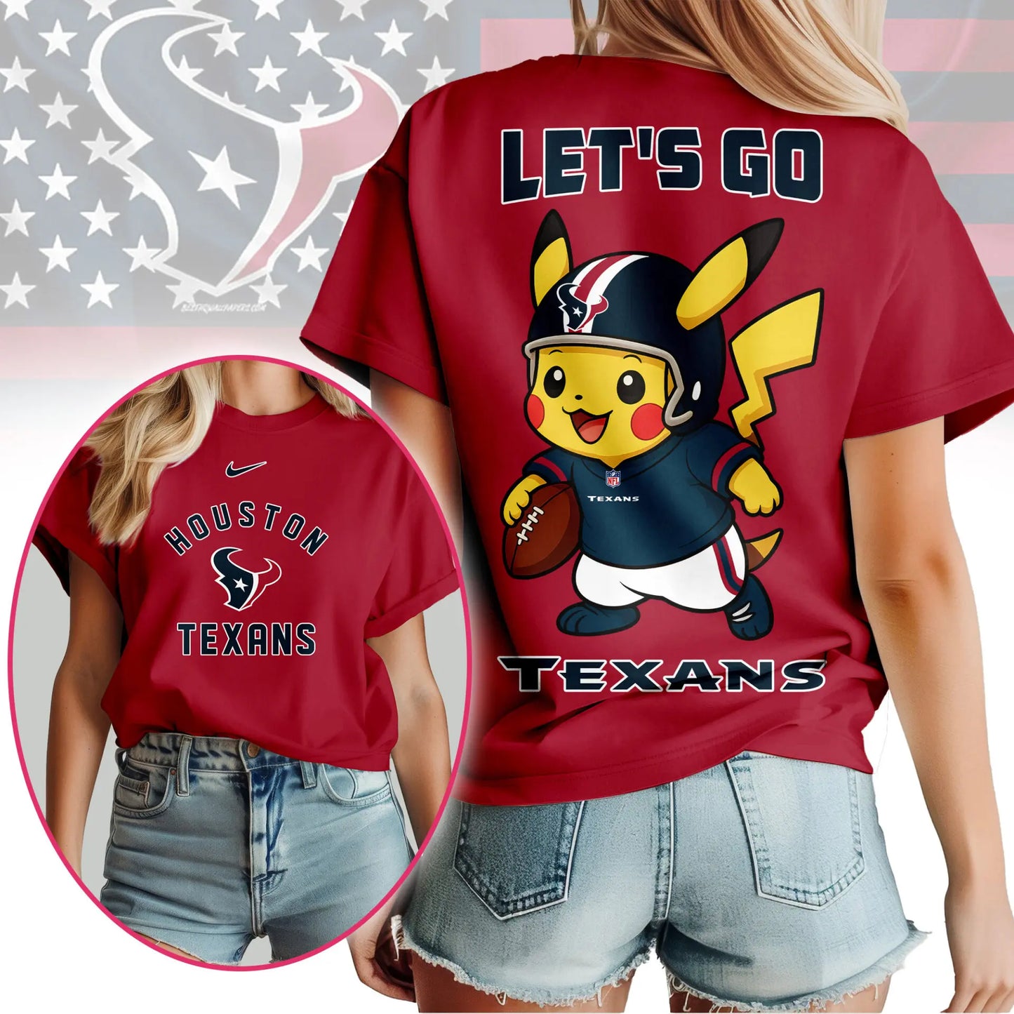 Houston Texans | Premium NFL Pokemon Fan 3D Shirt NY – HuddleStyle.com - Image 3