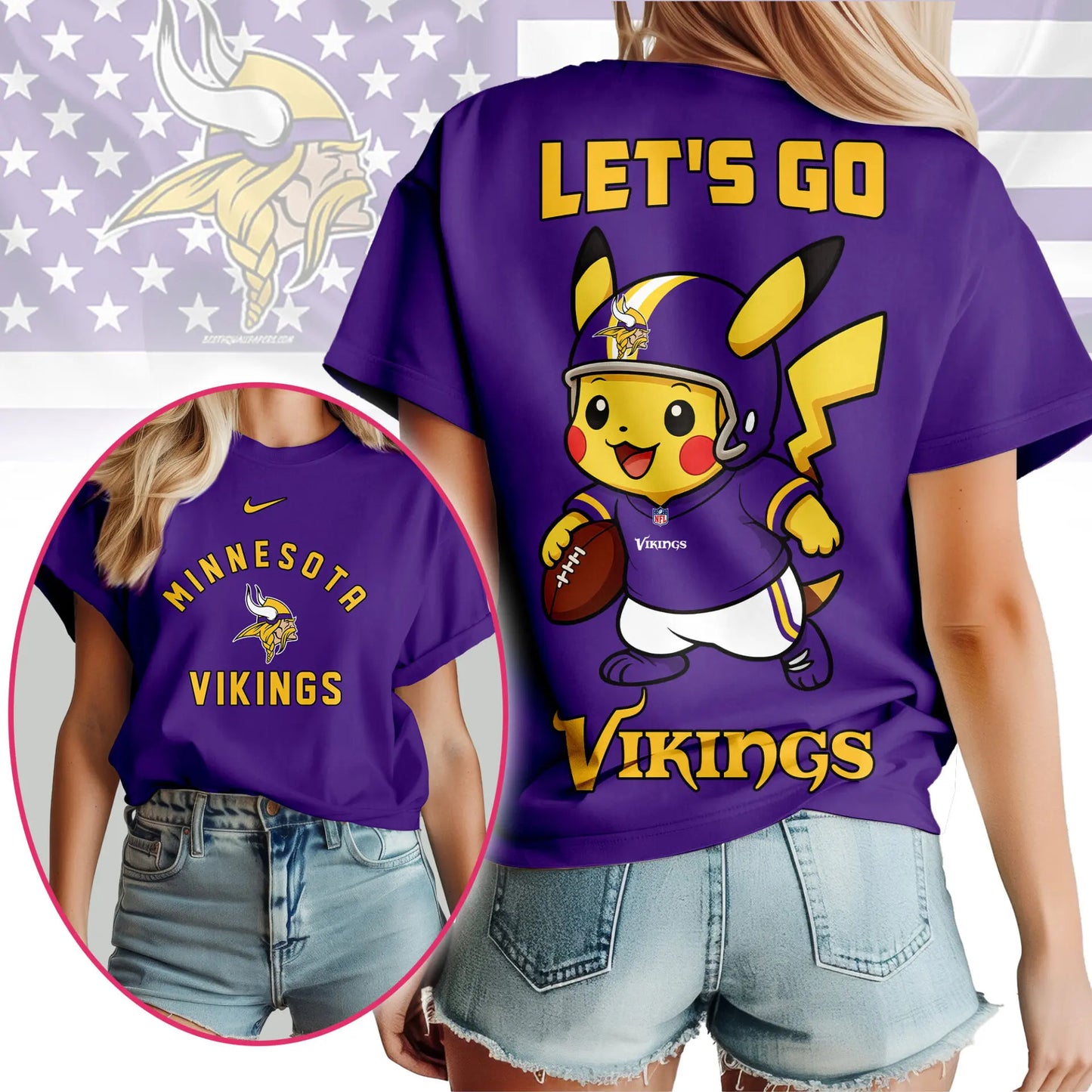 Minnesota Vikings | Premium NFL Pokemon Fan 3D Shirt NY – HuddleStyle.com - Image 3