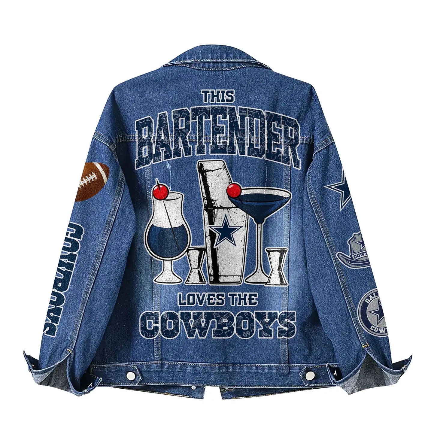 Dallas Cowboys | Premium NFL Bartender Fan Denim Jacket NY – HuddleStyle.com - Image 3