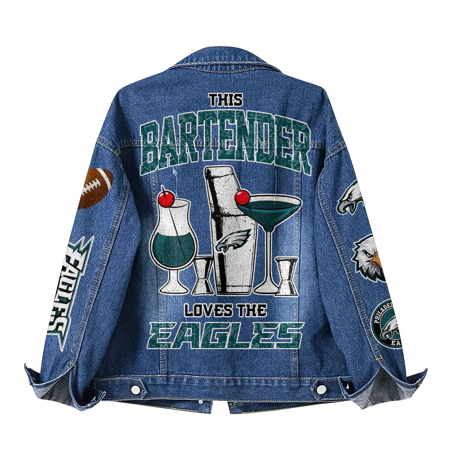 Philadelphia Eagles | Premium NFL Bartender Fan Denim Jacket NY – HuddleStyle.com - Image 3