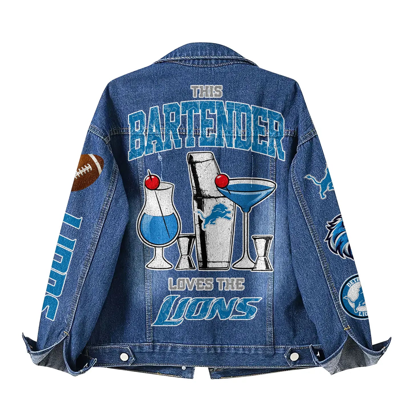 Detroit Lions | Premium NFL Bartender Fan Denim Jacket NY – HuddleStyle.com - Image 3