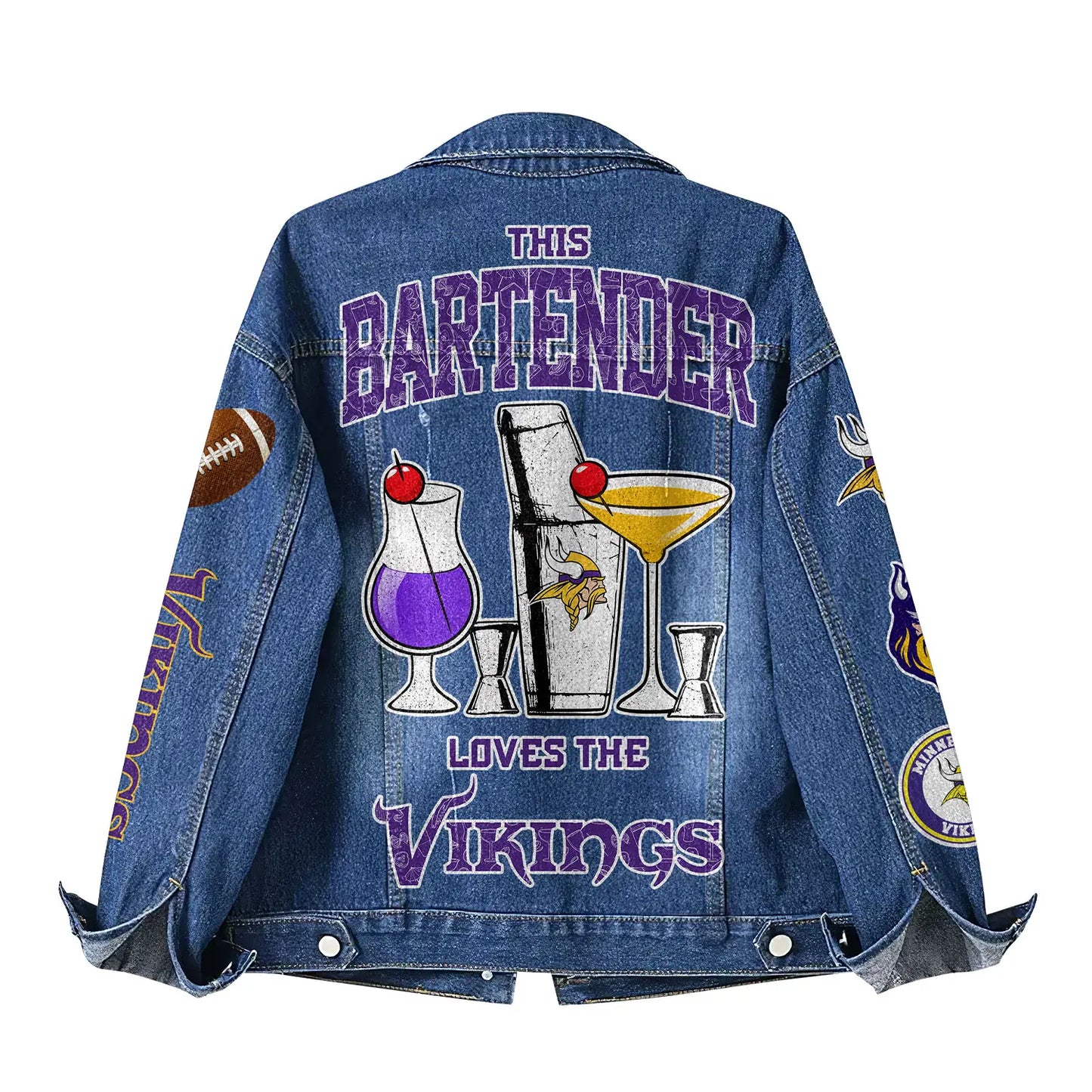 Minnesota Vikings | Premium NFL Bartender Fan Denim Jacket NY – HuddleStyle.com - Image 3