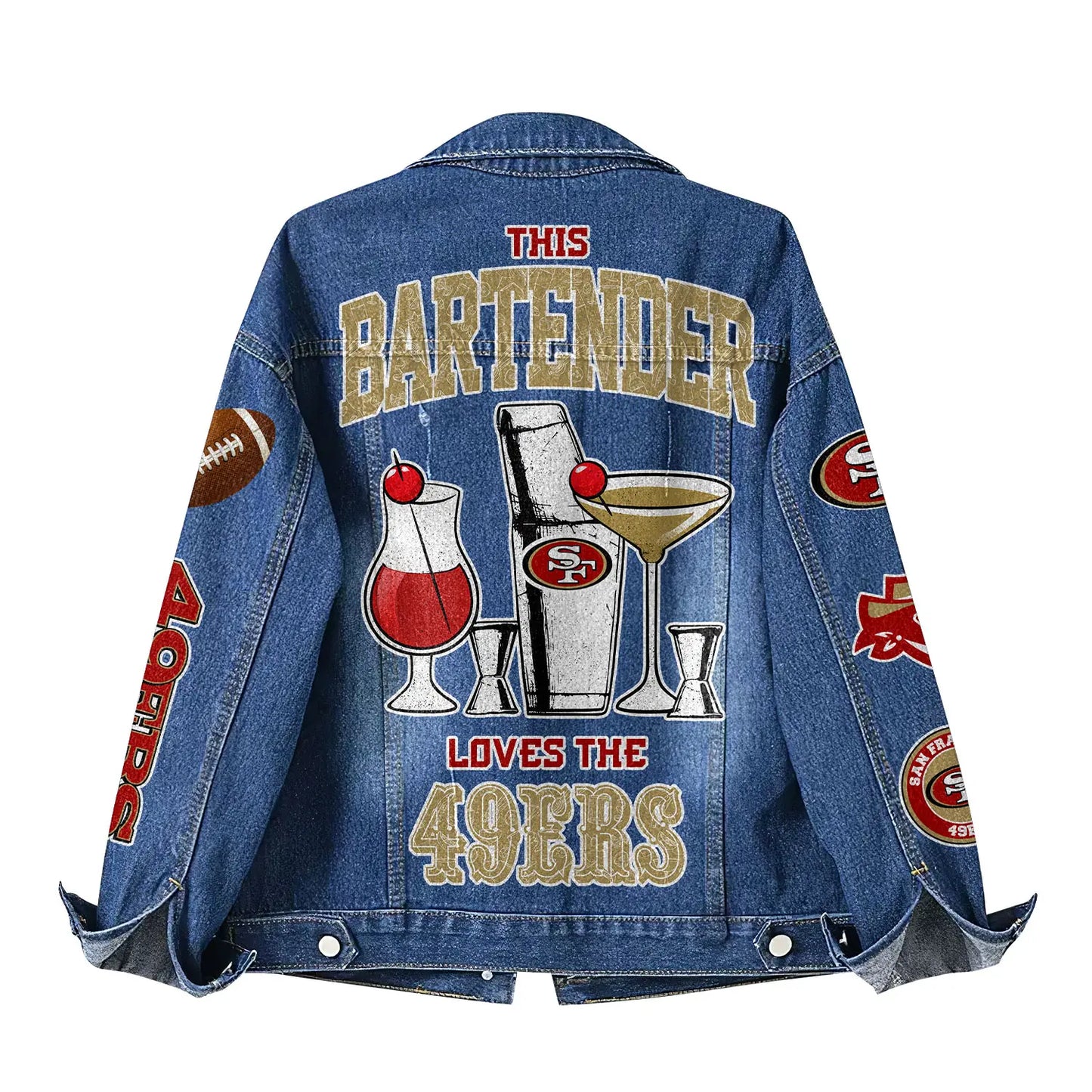 San Francisco 49ers | Premium NFL Bartender Fan Denim Jacket NY – HuddleStyle.com - Image 3