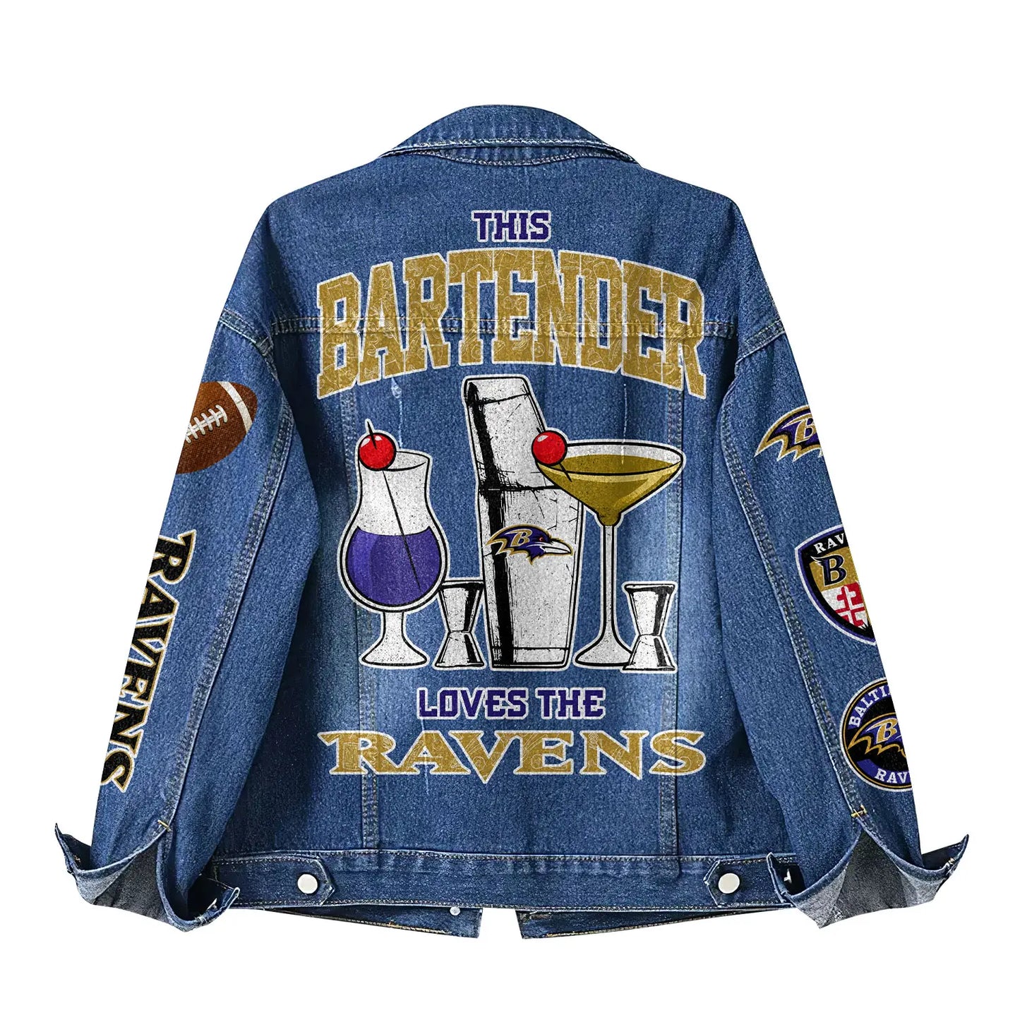 Baltimore Ravens | Premium NFL Bartender Fan Denim Jacket NY – HuddleStyle.com - Image 3