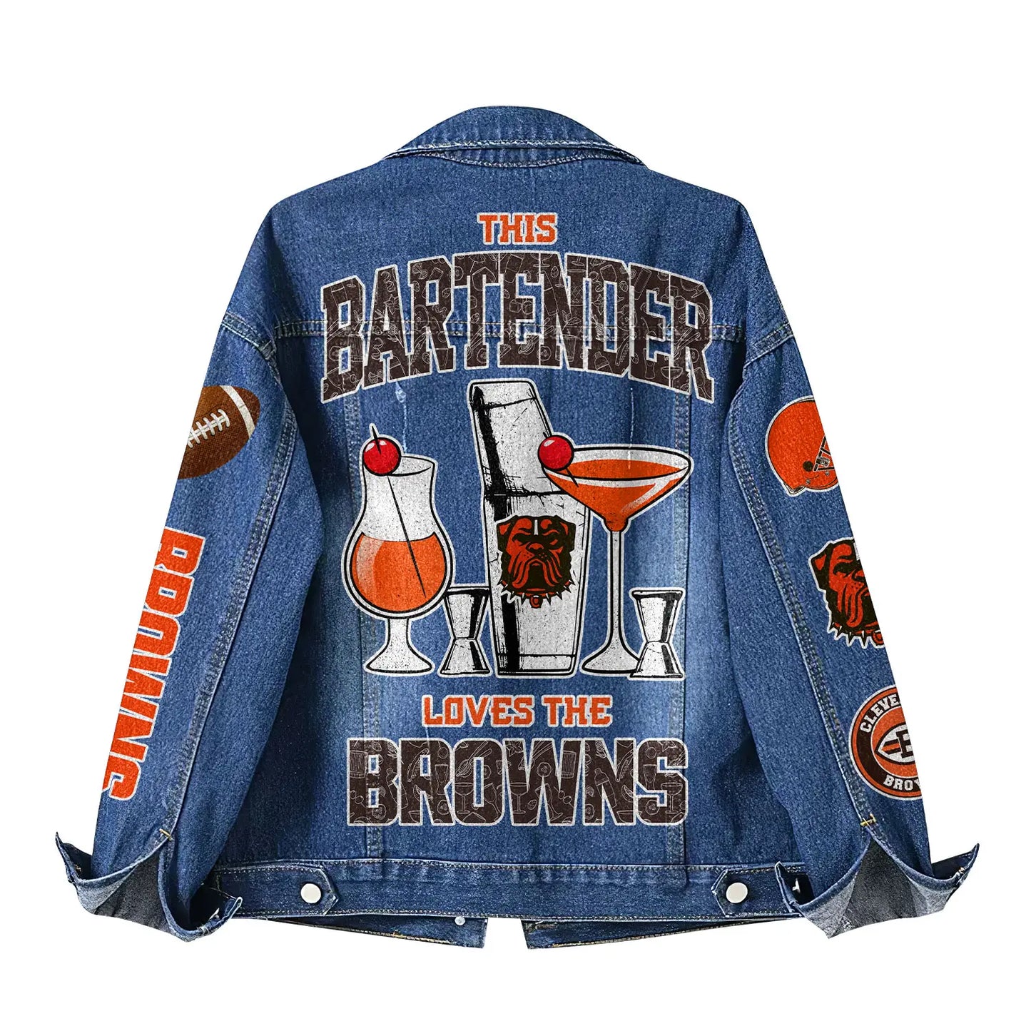 Cleveland Browns | Premium NFL Bartender Fan Denim Jacket NY – HuddleStyle.com - Image 3