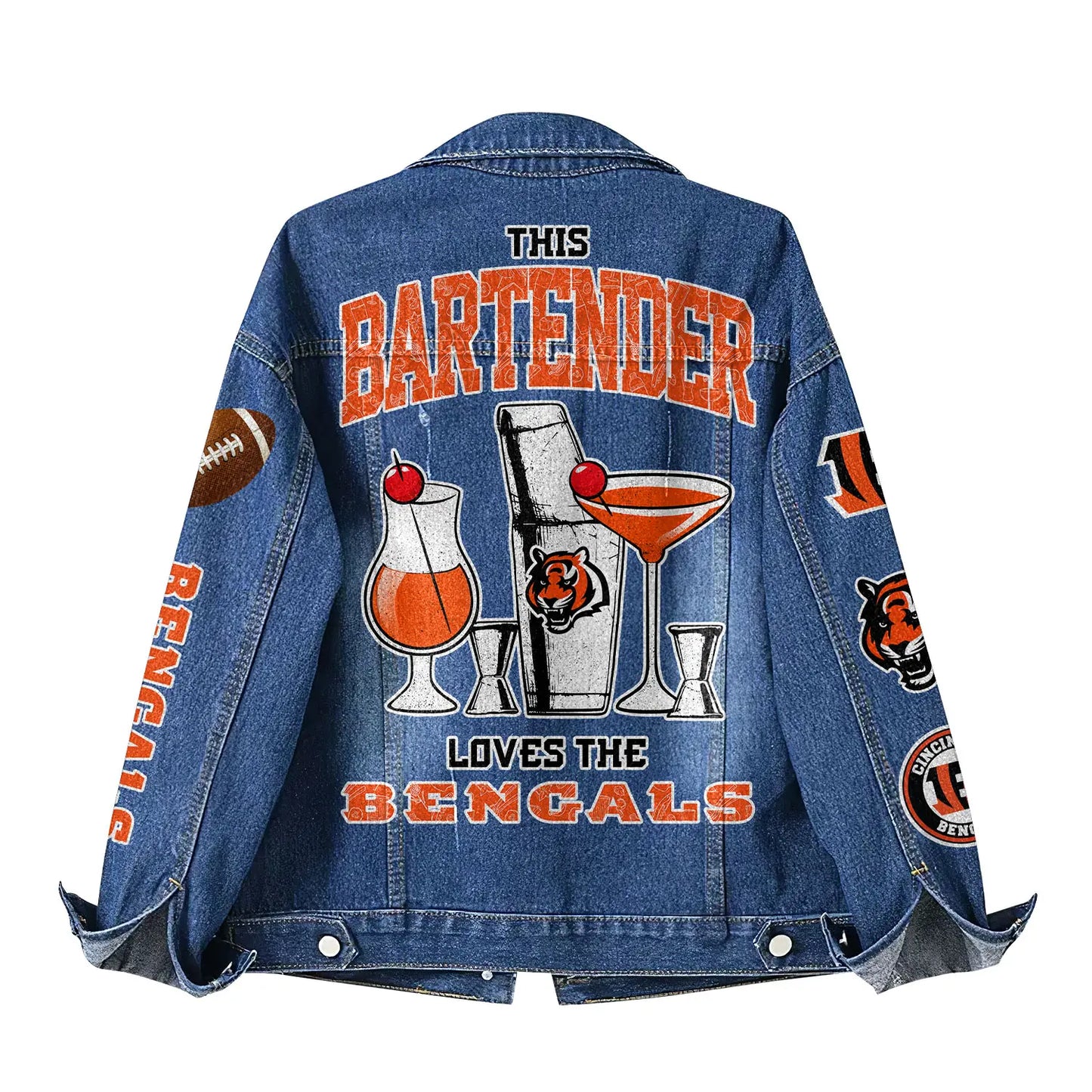 Cincinnati Bengals | Premium NFL Bartender Fan Denim Jacket NY – HuddleStyle.com - Image 3