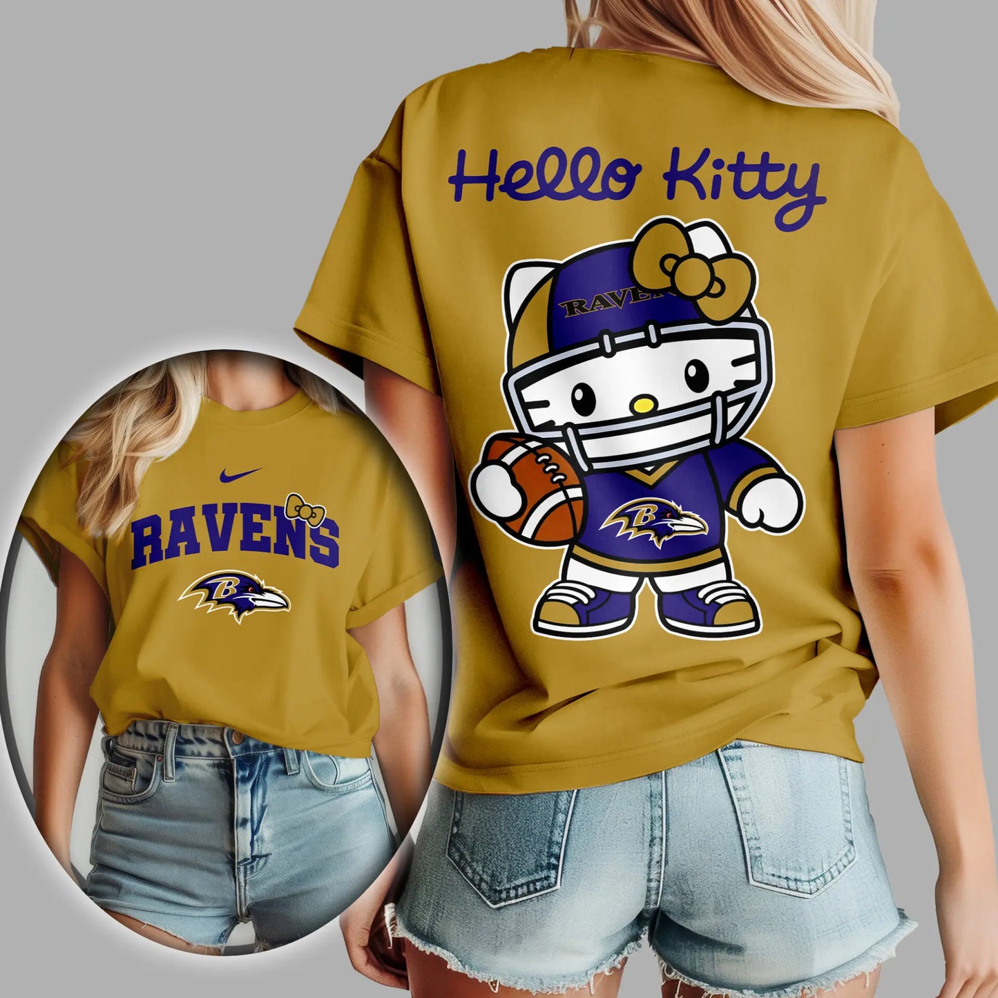 Baltimore Ravens | Premium NFL Hello Kitty 3D Shirt TD – HuddleStyle.com - Image 4