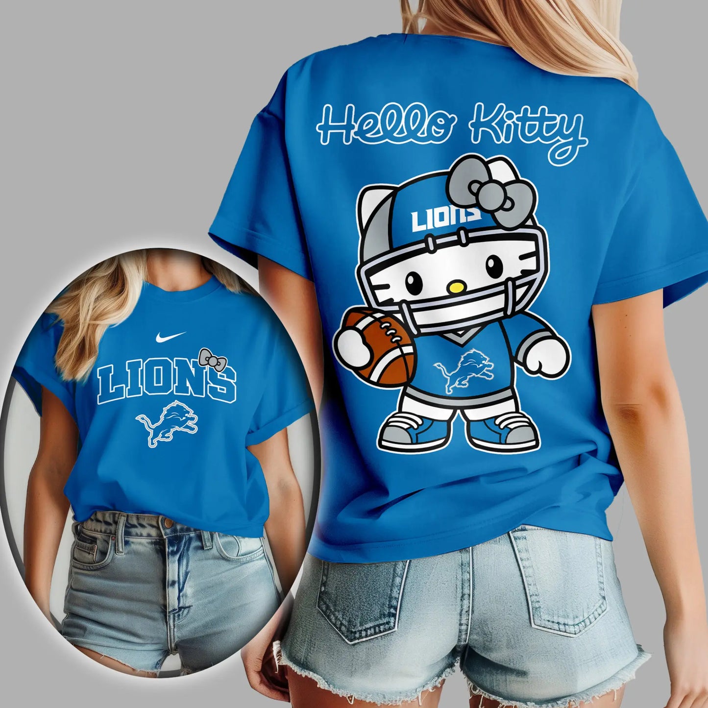 Detroit Lions | Premium NFL Hello Kitty 3D Shirt TD – HuddleStyle.com - Image 3