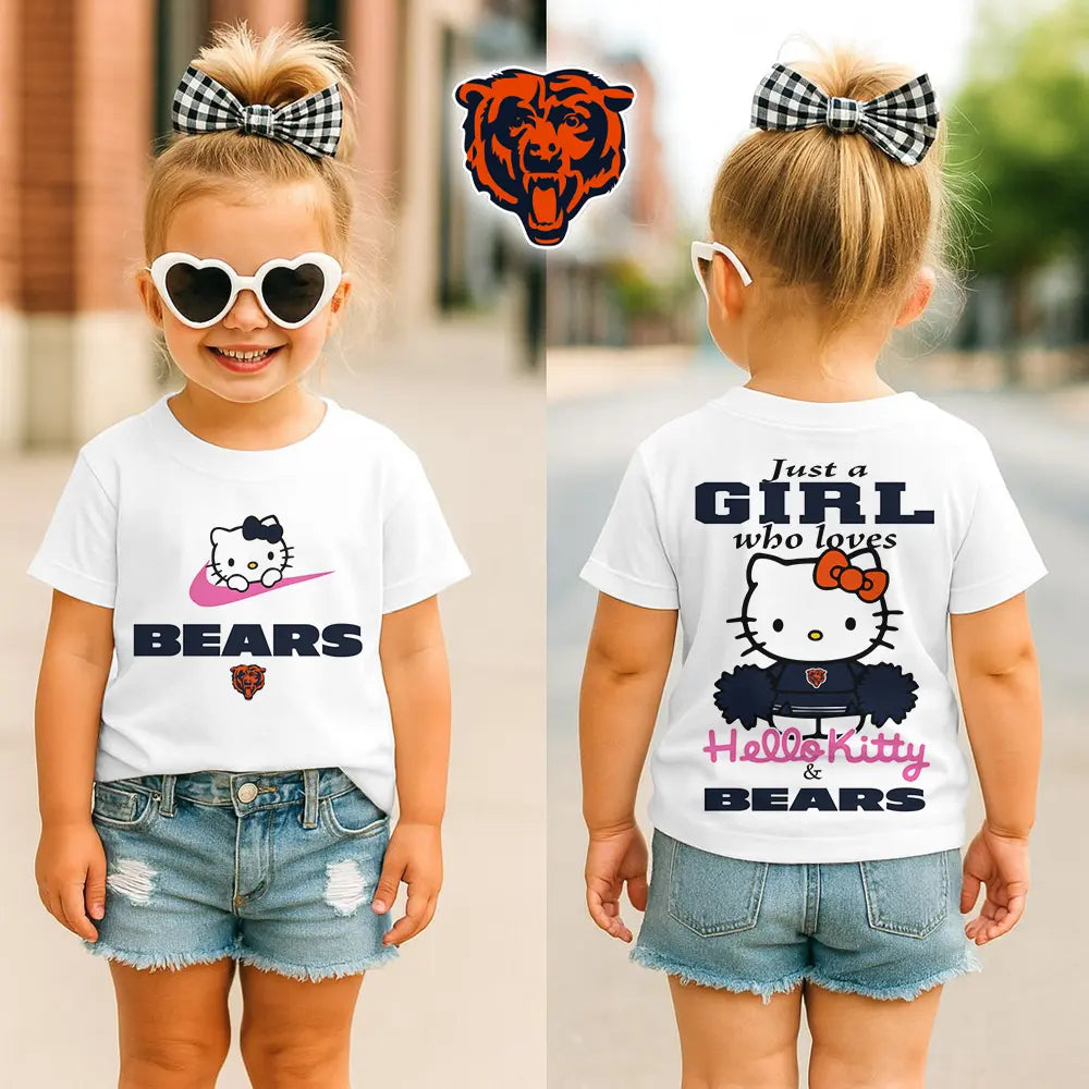 Chicago Bears | Premium NFL Football Girl Hello Kitty Fan Kid Shirt HI – HuddleStyle.com - Image 3