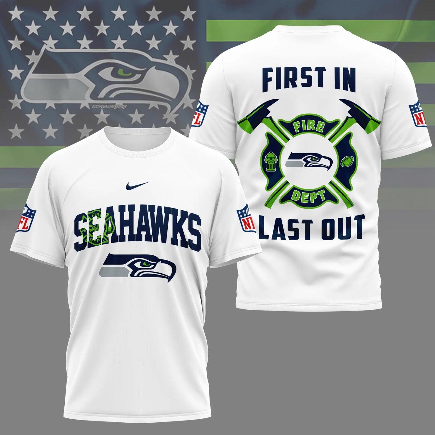 Seattle Seahawks | Premium NFL Fire Dept 3D Shirt TD – HuddleStyle.com - Image 3