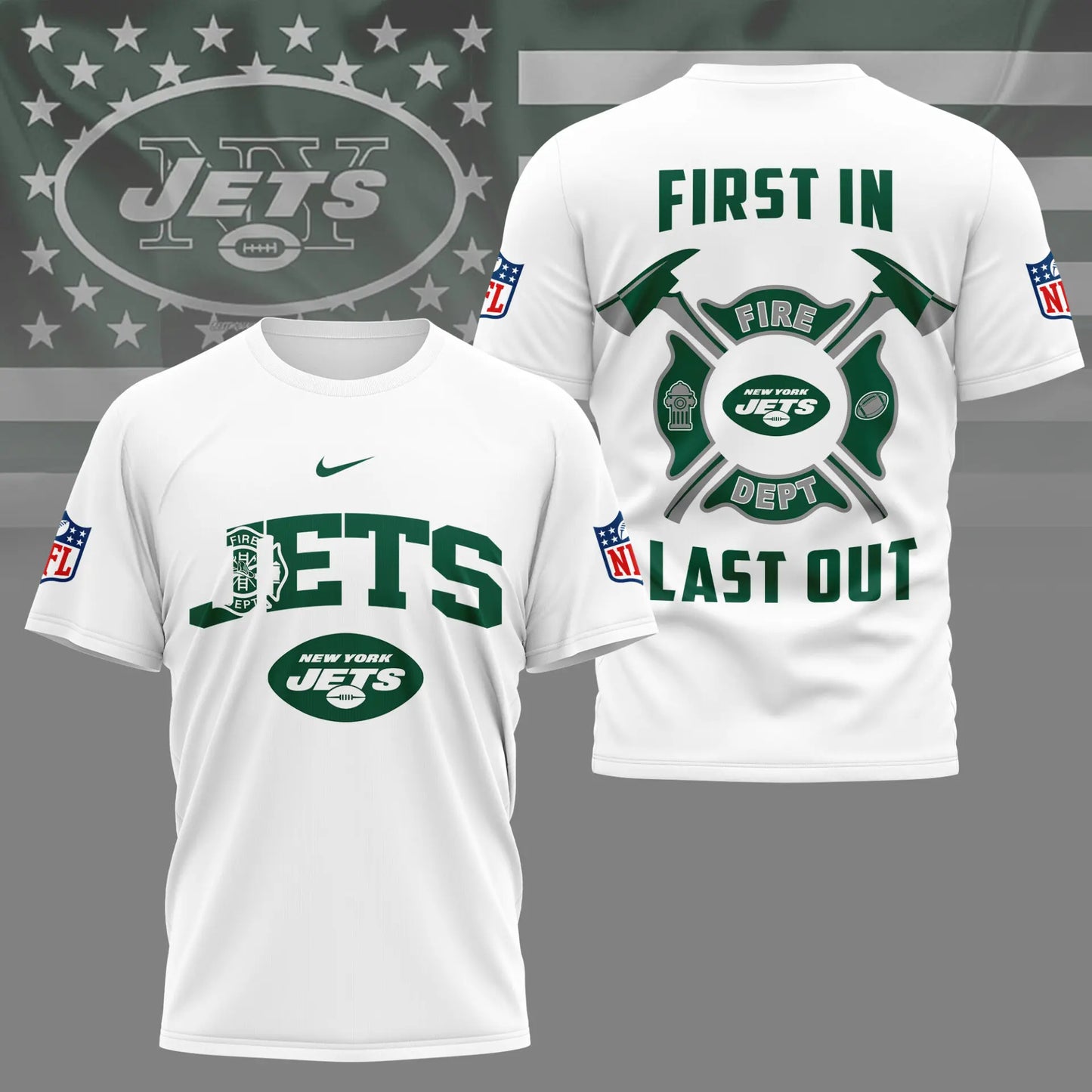 New York Jets | Premium NFL Fire Dept 3D Shirt TD – HuddleStyle.com - Image 3