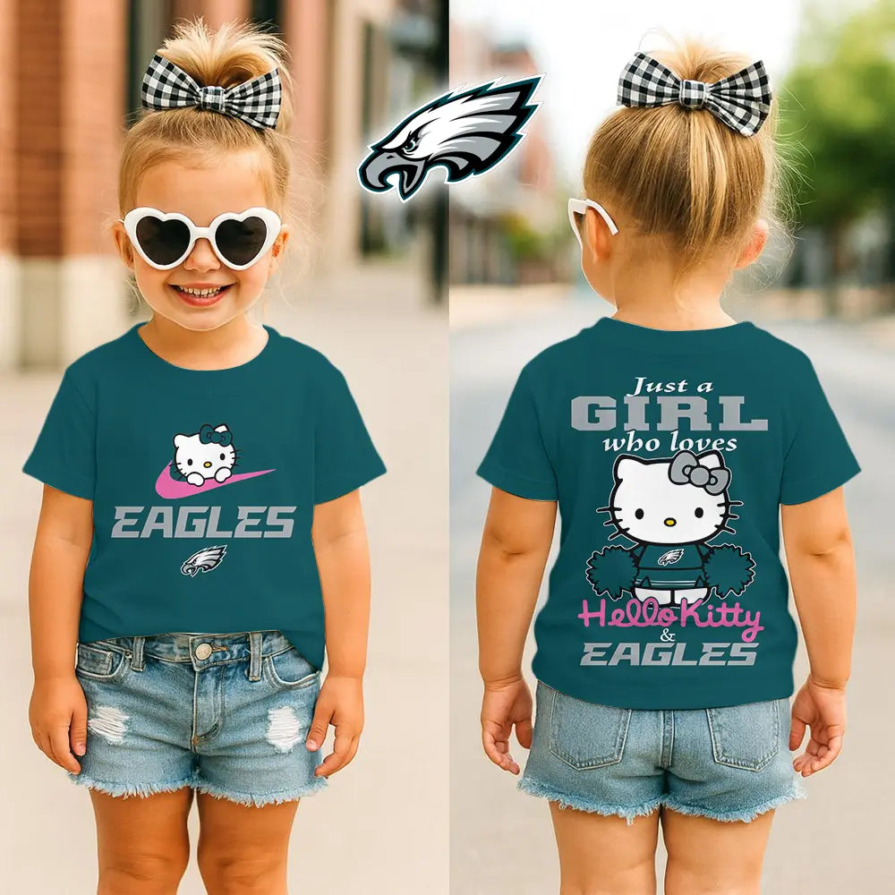Philadelphia Eagles | Premium NFL Football Girl Hello Kitty Fan Kid Shirt HI – HuddleStyle.com - Image 3