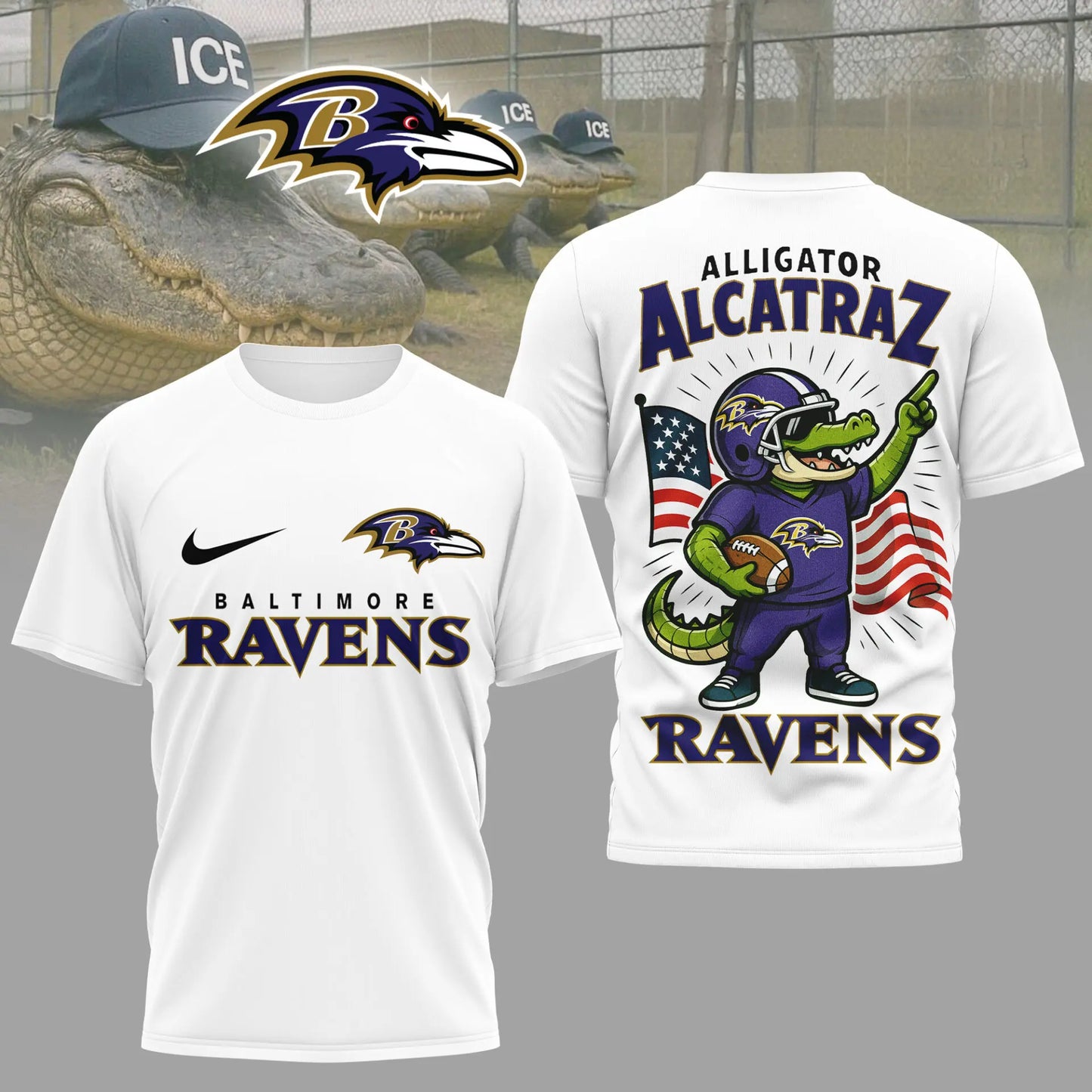 Baltimore Ravens | Premium NFL x Alligator Alcatraz 3D Shirt HI – HuddleStyle.com - Image 3