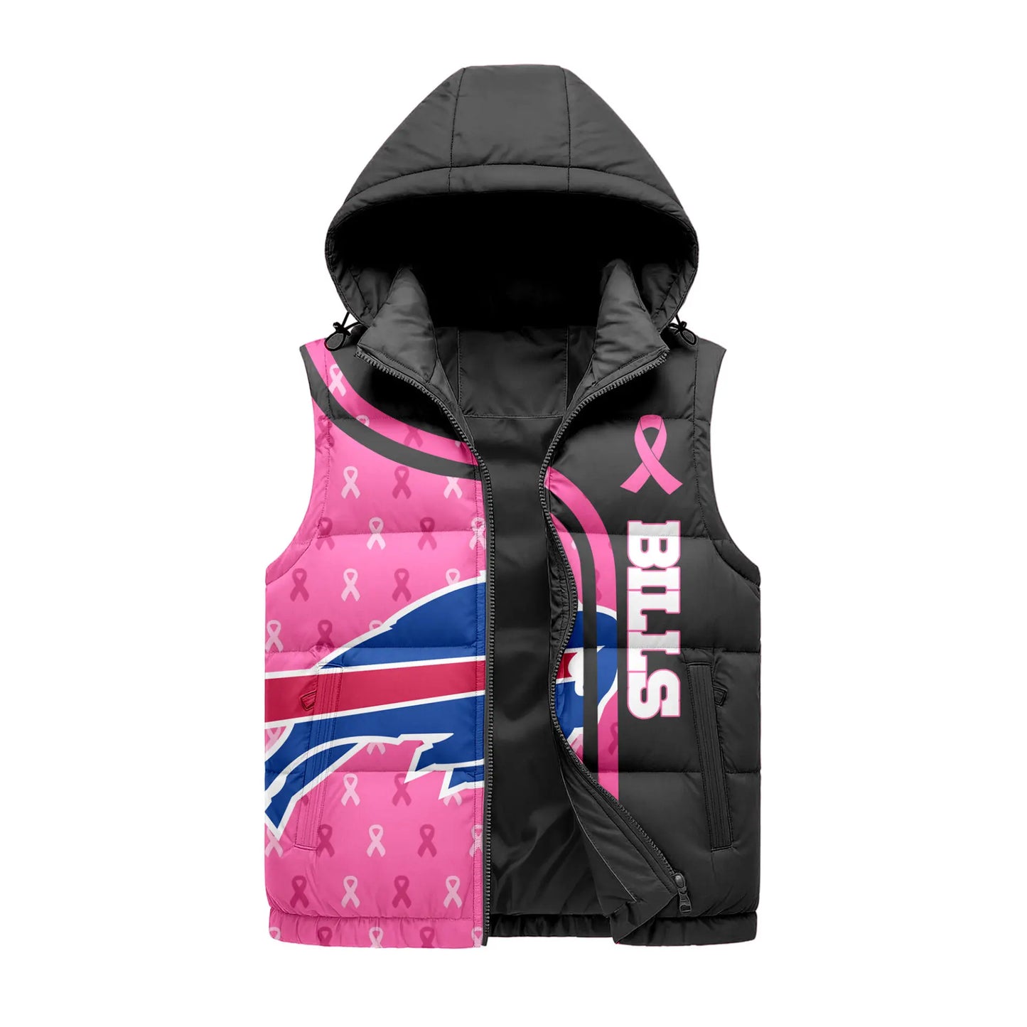 Buffalo Bills | Premium NFL Pink Out Hooded Vest Puffer – HuddleStyle.com - Image 3