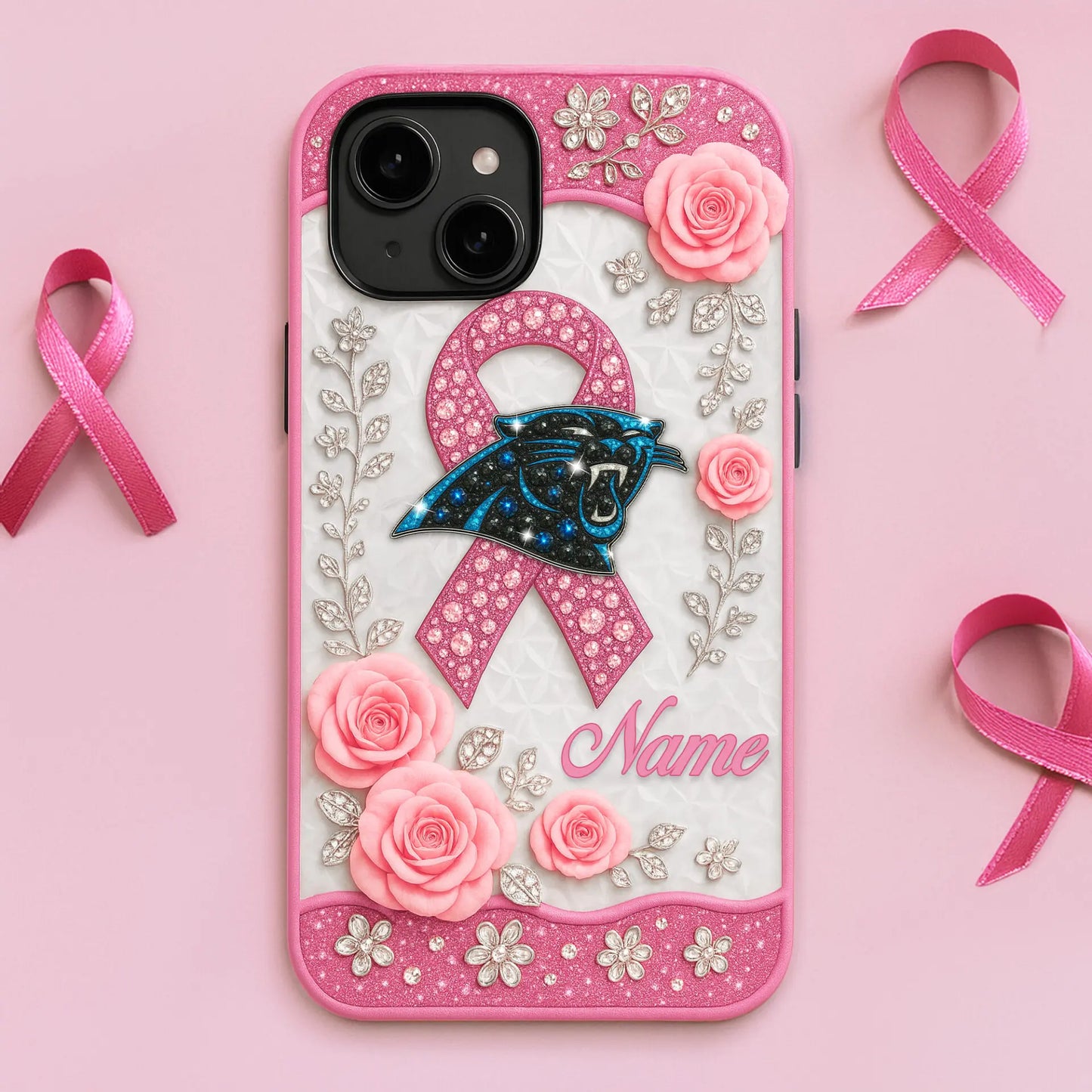 Carolina Panthers | Premium NFL Breast Cancer Phonecase HI – HuddleStyle.com - Image 2