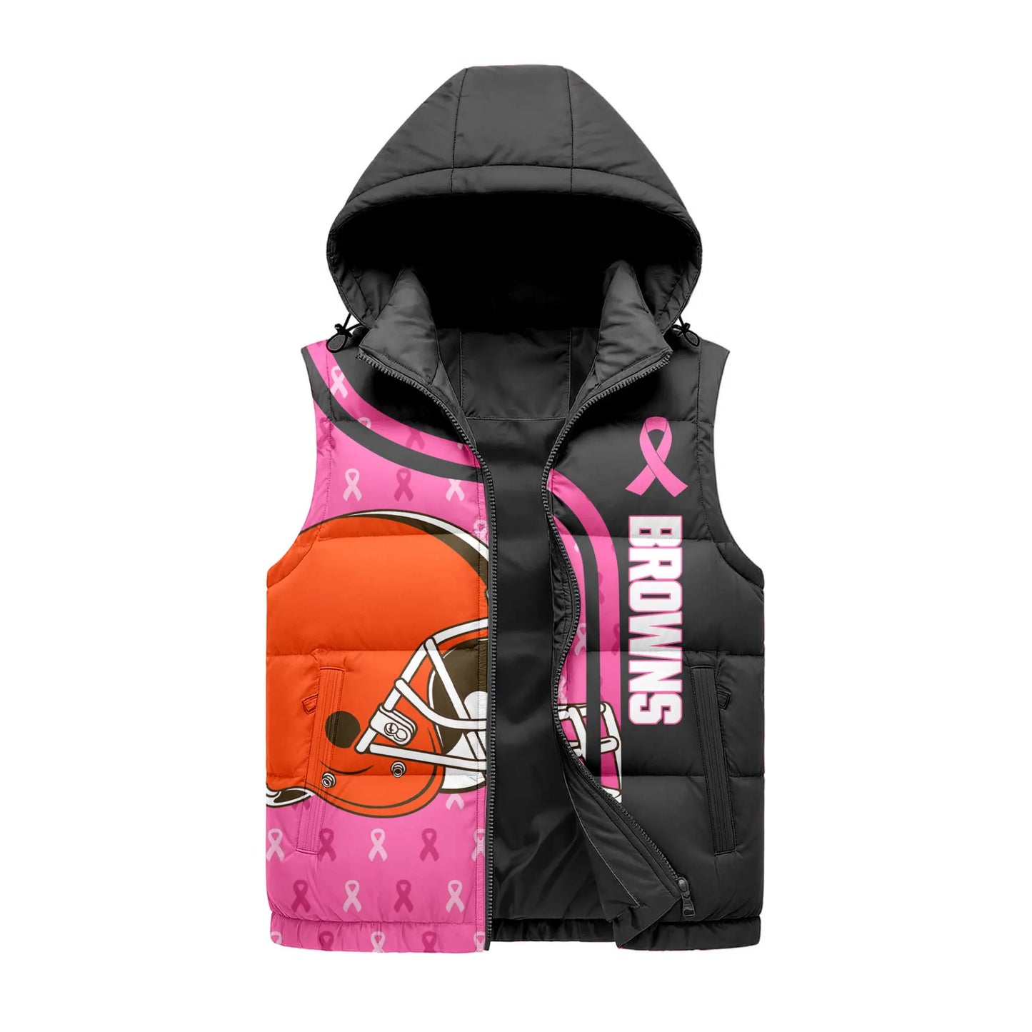 Cleveland Browns | Premium NFL Pink Out Hooded Vest Puffer – HuddleStyle.com - Image 3