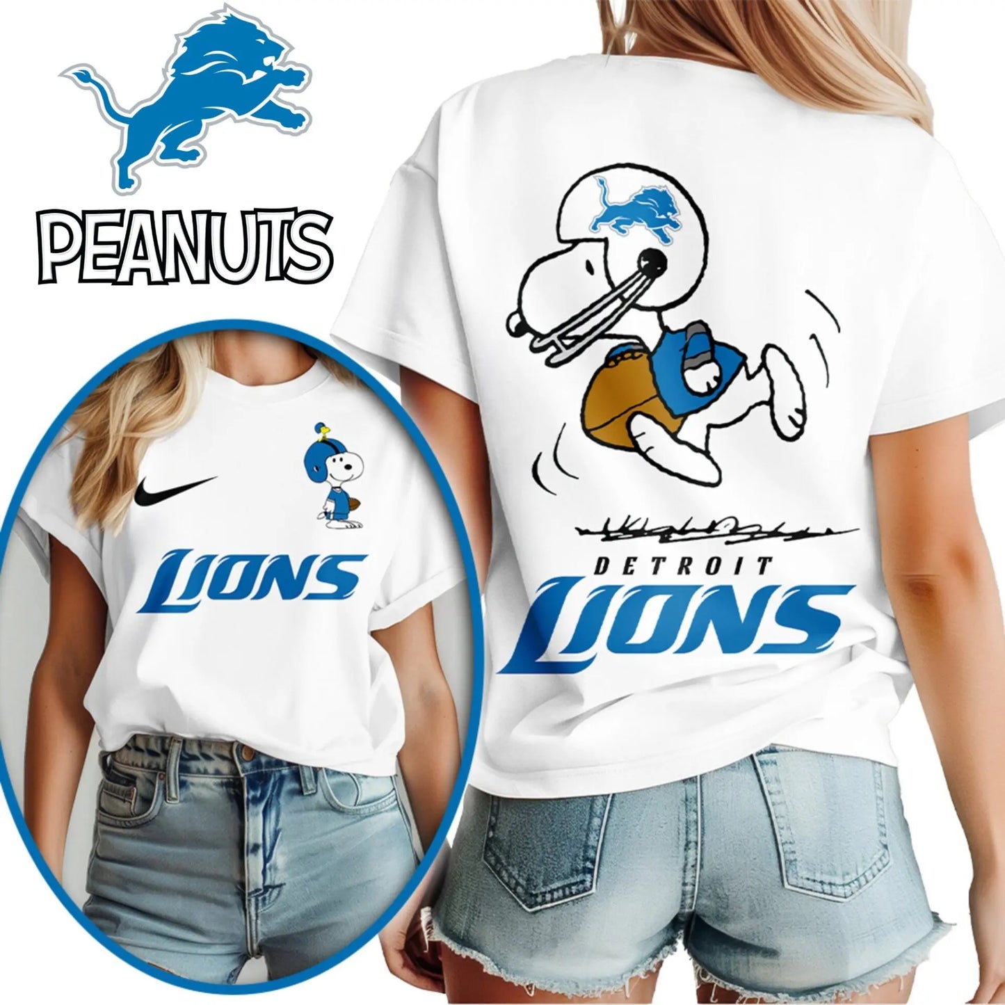 Detroit Lions | Premium NFL x Peanuts 3D Shirt HI – HuddleStyle.com - Image 3