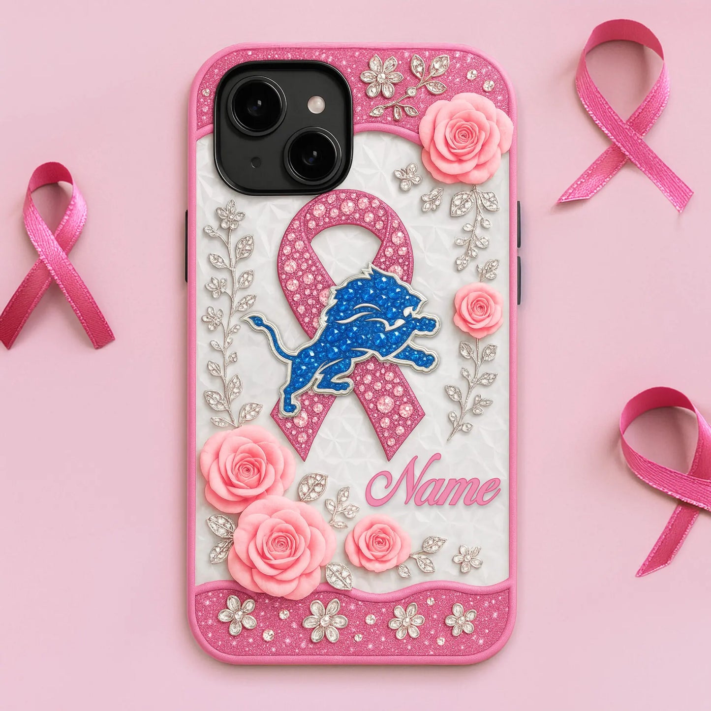 Detroit Lions | Premium NFL Breast Cancer Phonecase HI – HuddleStyle.com - Image 2