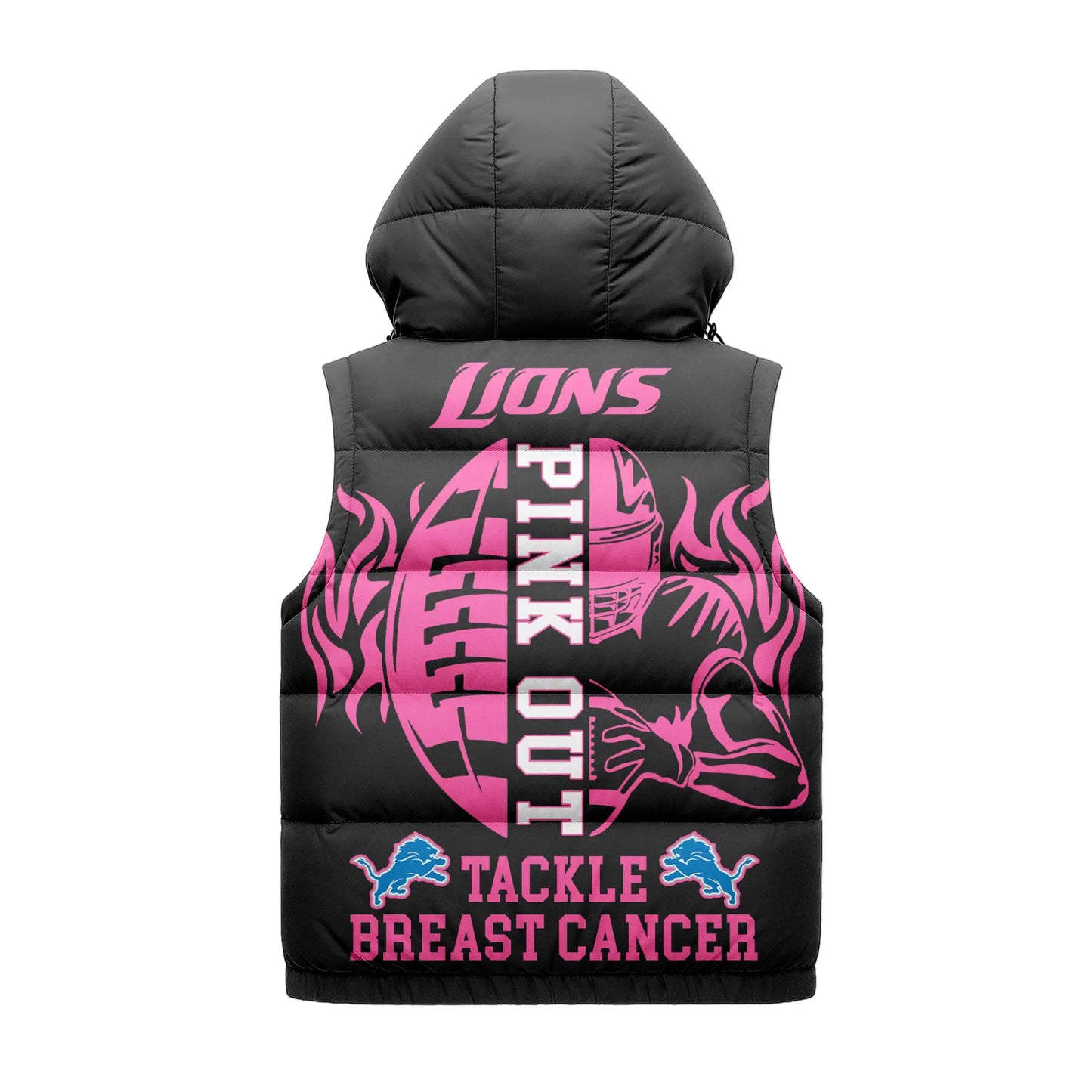 Detroit Lions | Premium NFL Pink Out Hooded Vest Puffer – HuddleStyle.com - Image 3