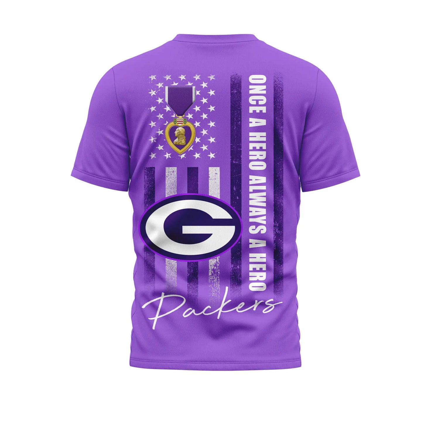 Green Bay Packers | Premium NFL Premium National Purple Heart Day 3D Shirt HI – HuddleStyle.com - Image 3