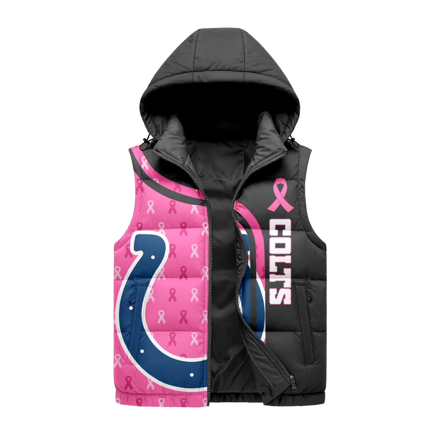 Indianapolis Colts | Premium NFL Pink Out Hooded Vest Puffer – HuddleStyle.com - Image 3