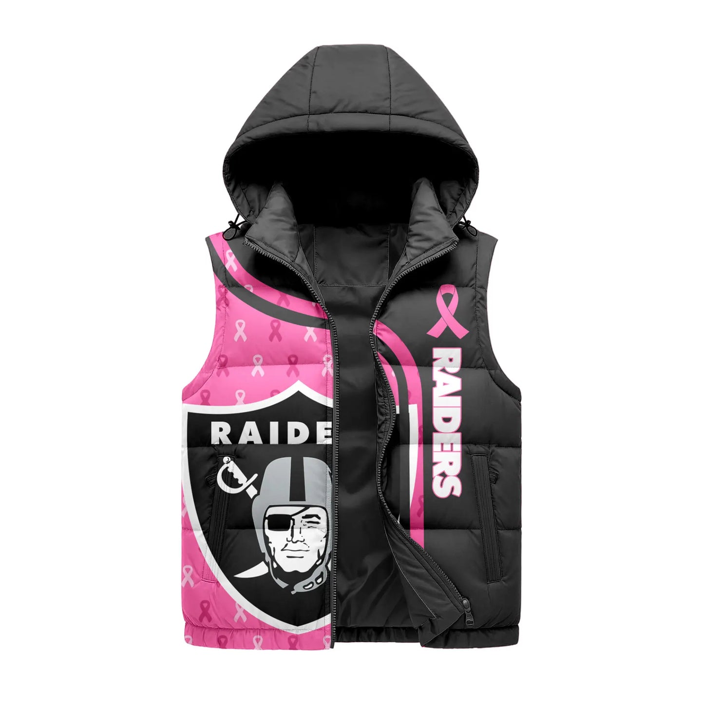 Las Vegas Raiders | Premium NFL Pink Out Hooded Vest Puffer – HuddleStyle.com - Image 3