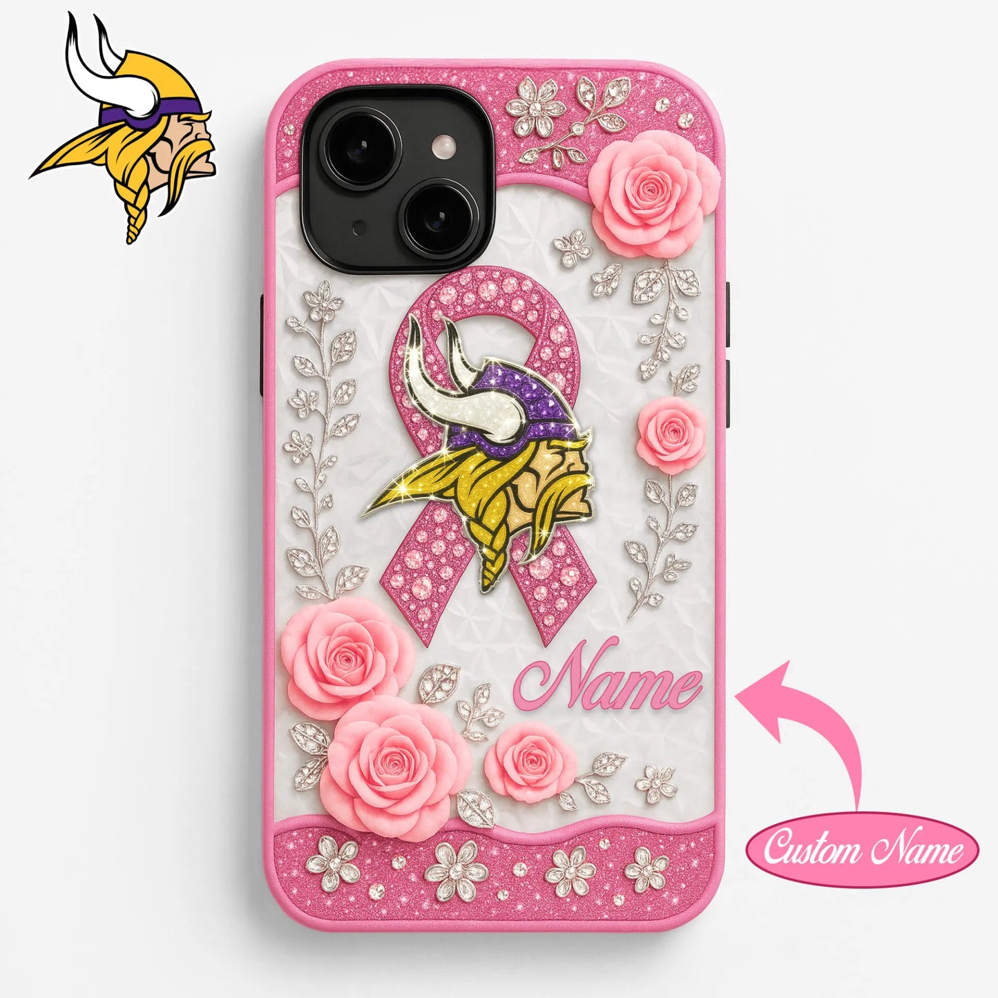 Minnesota Vikings | Premium NFL Breast Cancer Phonecase HI – HuddleStyle.com - Image 2
