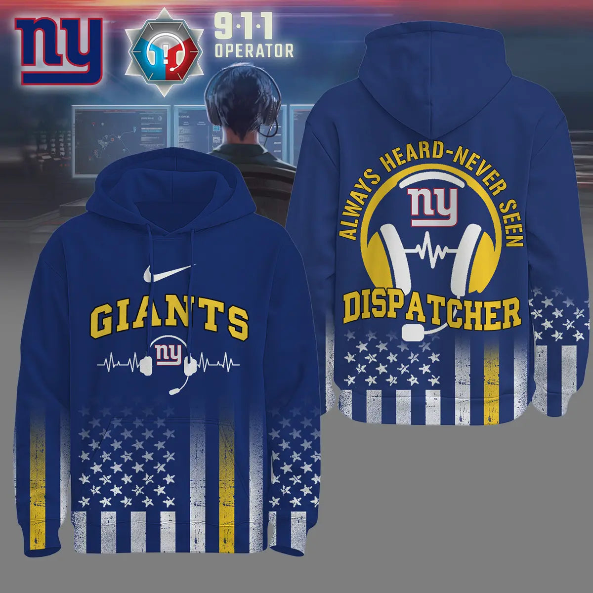 New York Giants | Premium NFL Dispatcher Fan Hoodie – HuddleStyle.com - Image 3