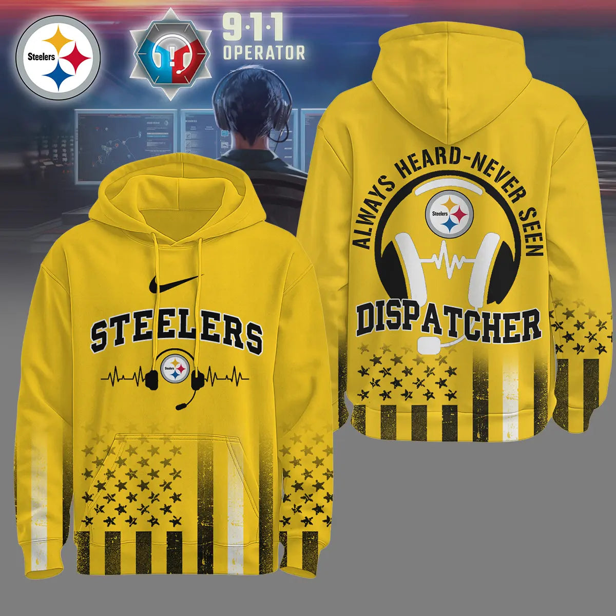 Pittsburgh Steelers | Premium NFL Dispatcher Fan Hoodie – HuddleStyle.com - Image 3