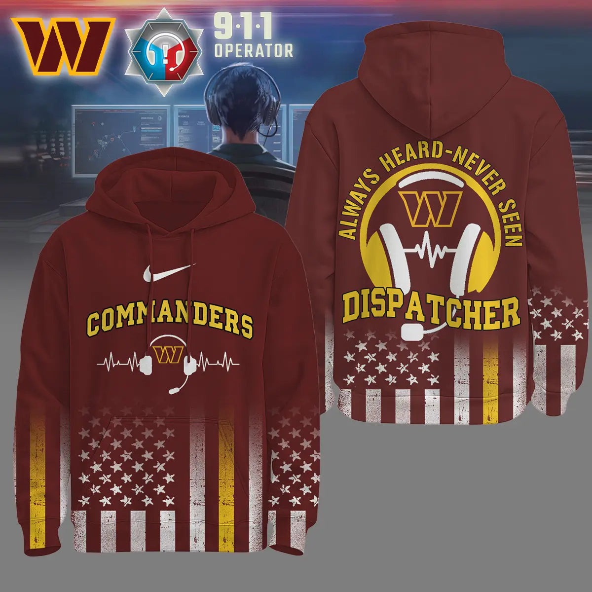 Washington Commanders | Premium NFL Dispatcher Fan Hoodie – HuddleStyle.com - Image 3