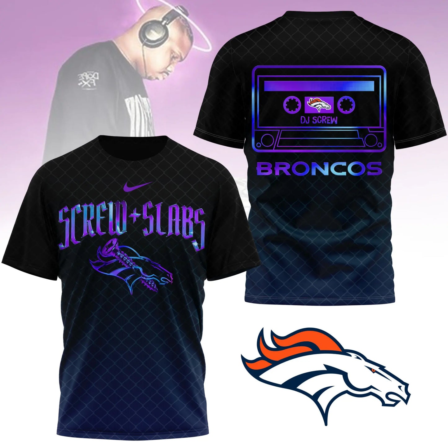 Denver Broncos | Premium NFL x DJ Screw 3D Shirt NY – HuddleStyle.com - Image 3