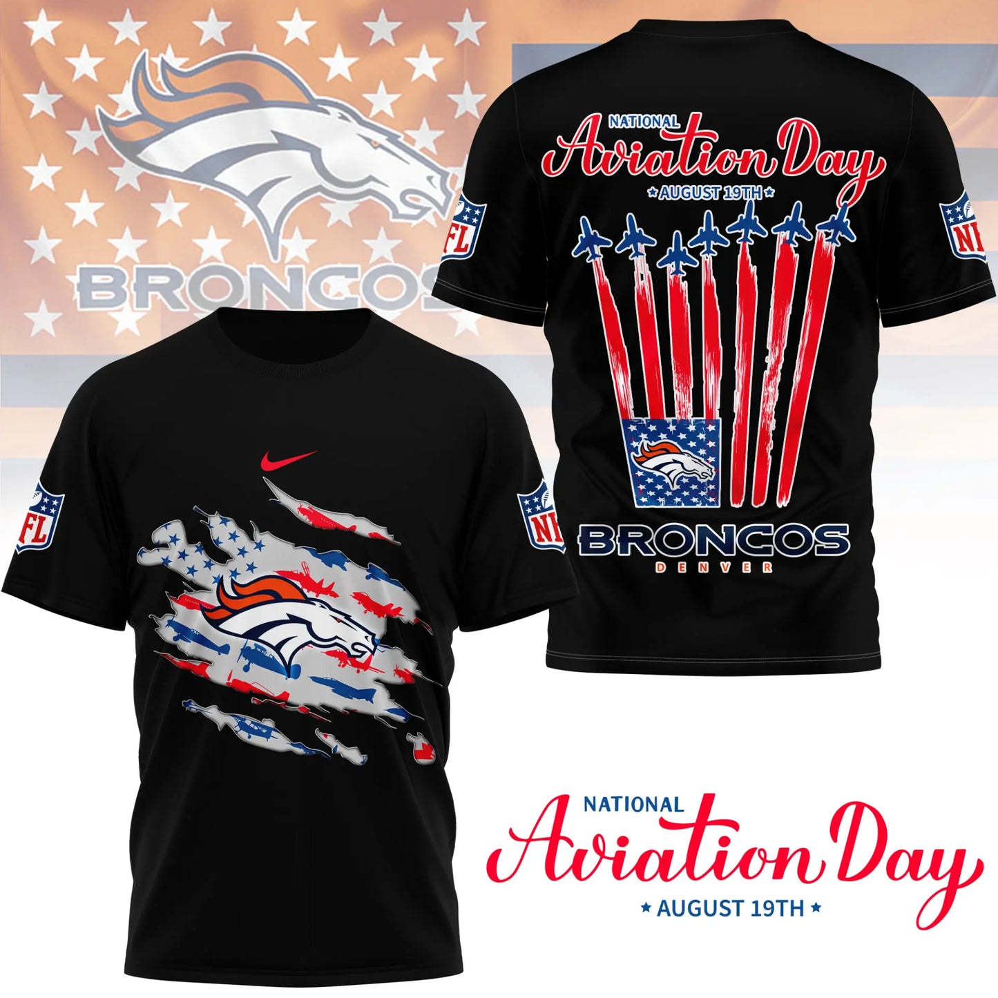 Denver Broncos | Premium National Aviation Day 3D Shirt NY – HuddleStyle.com - Main