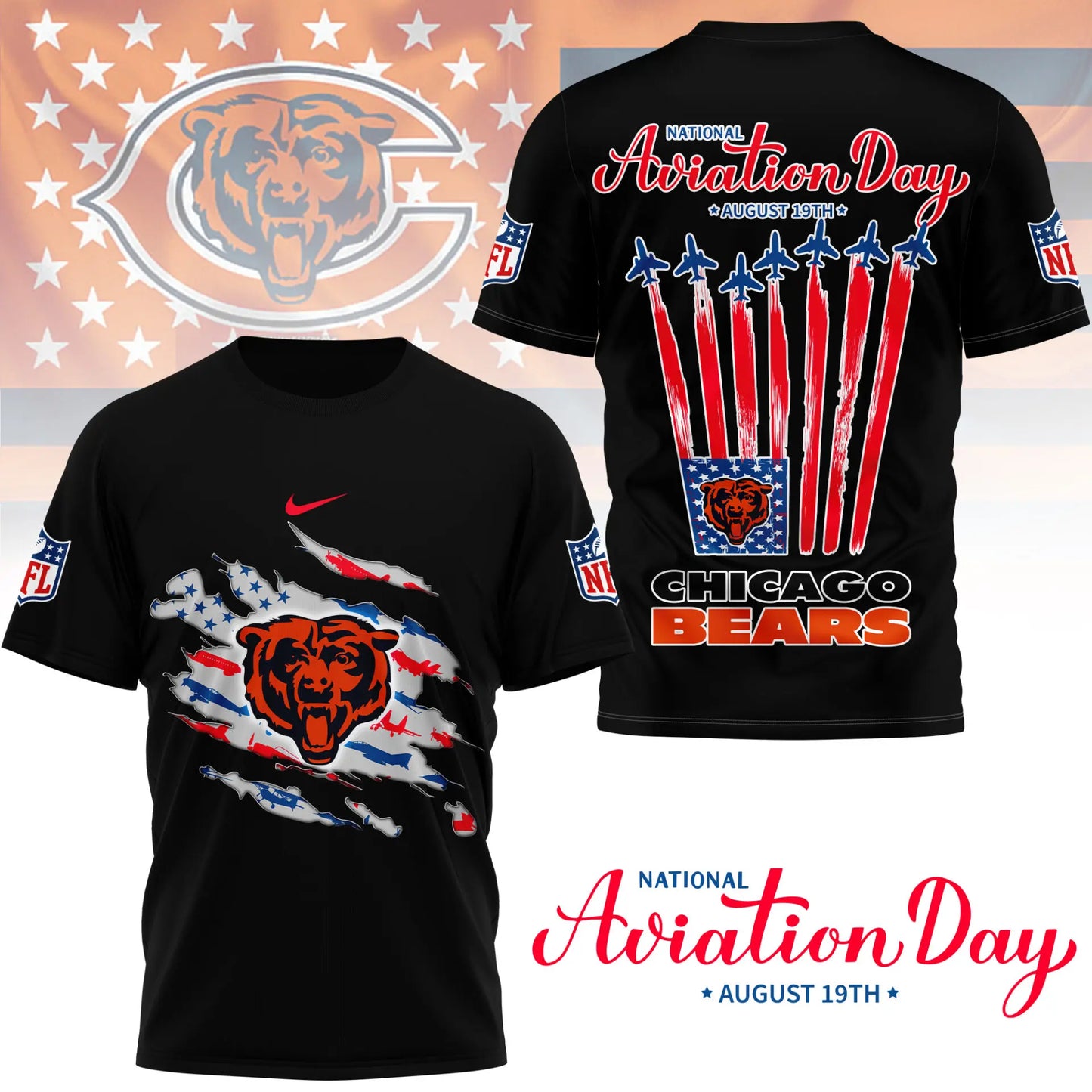 Chicago Bears | Premium National Aviation Day 3D Shirt NY – HuddleStyle.com - Image 2