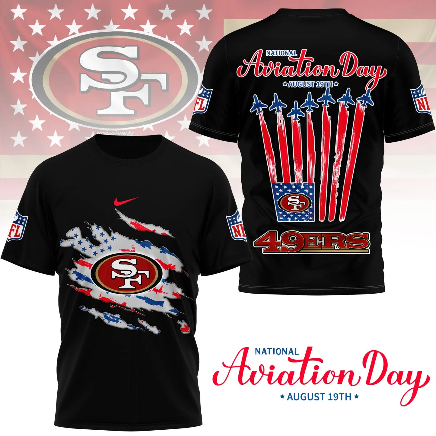 San Francisco 49ers | Premium National Aviation Day 3D Shirt NY – HuddleStyle.com - Image 2