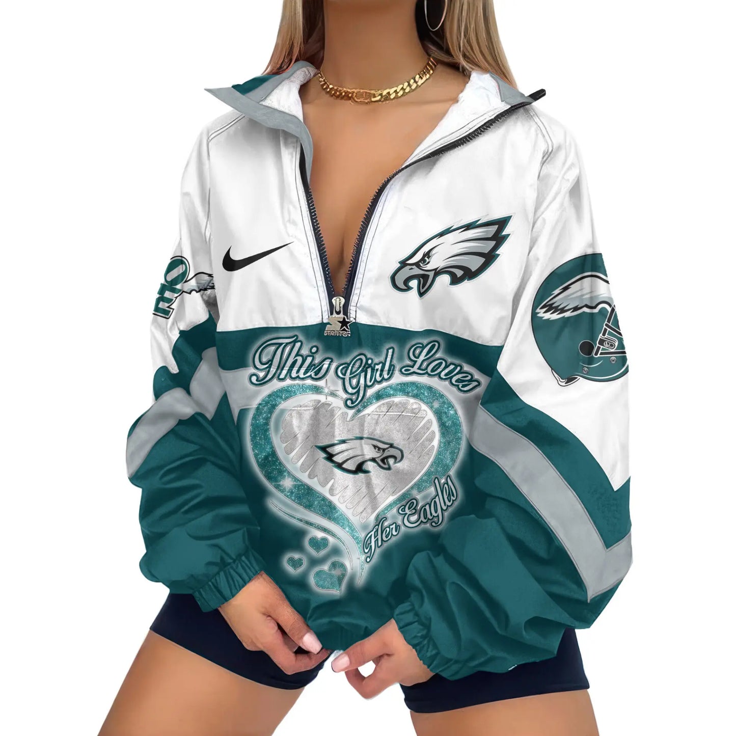 Philadelphia Eagles | Premium Women’s Printed V-Neck Zipper Sweatshirt Jackets TD – HuddleStyle.com - Image 2