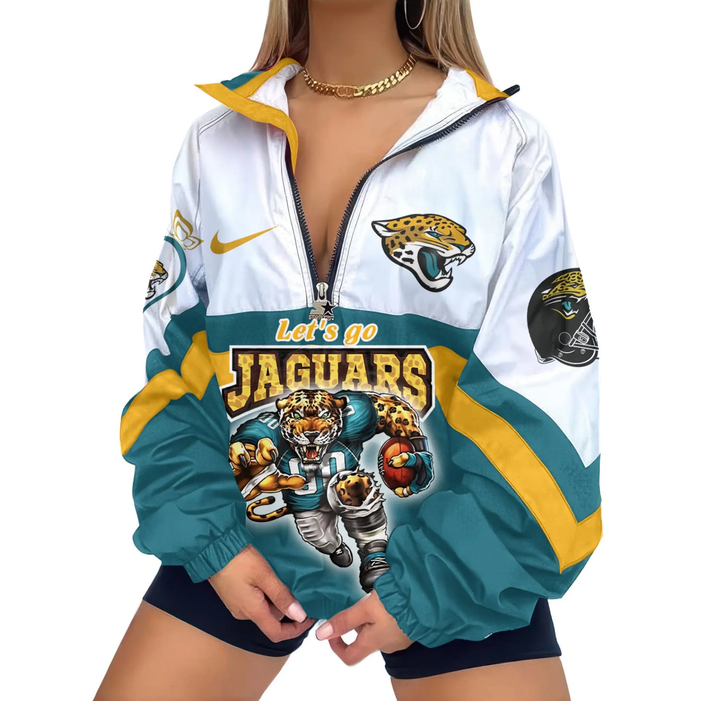 Jacksonville Jaguars | Premium Women’s Printed V-Neck Zipper Sweatshirt Jackets TD – HuddleStyle.com - Image 2