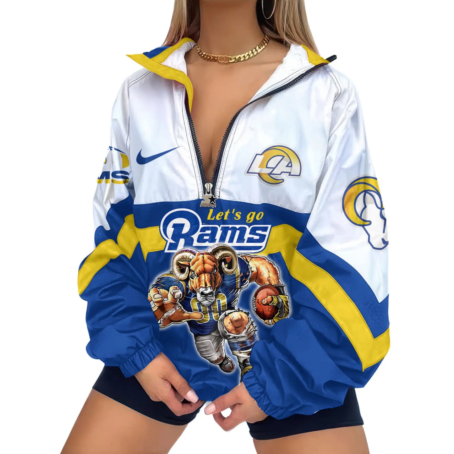 Los Angeles Rams | Premium Women’s Printed V-Neck Zipper Sweatshirt Jackets TD – HuddleStyle.com - Image 2