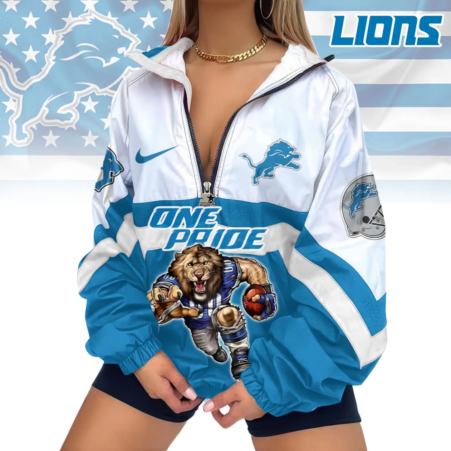 Detroit Lions | Premium Women’s Printed V-Neck Zipper Sweatshirt Jackets TD – HuddleStyle.com - Image 2