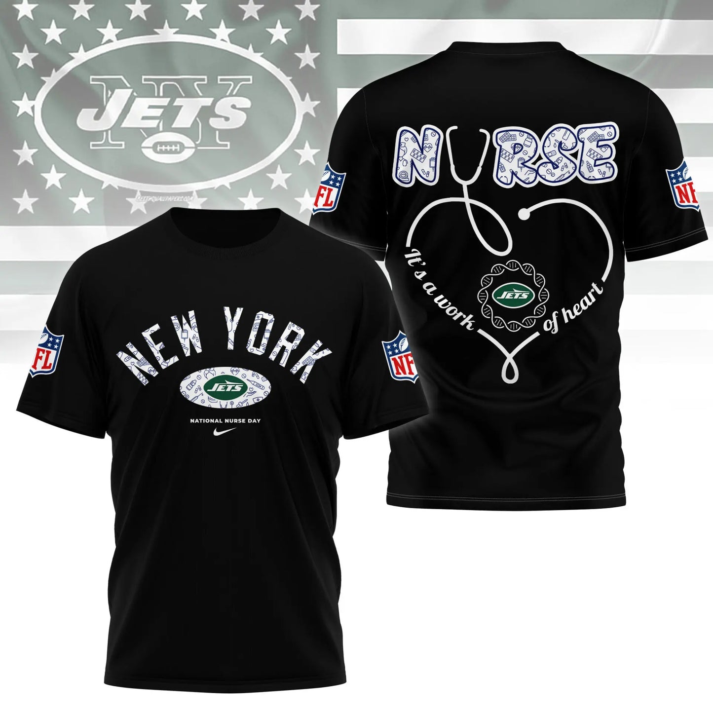 New York Jets | PREMIUM 3D NURSE APPRECIATION DAY SHIRT NY – HuddleStyle.com - Image 3
