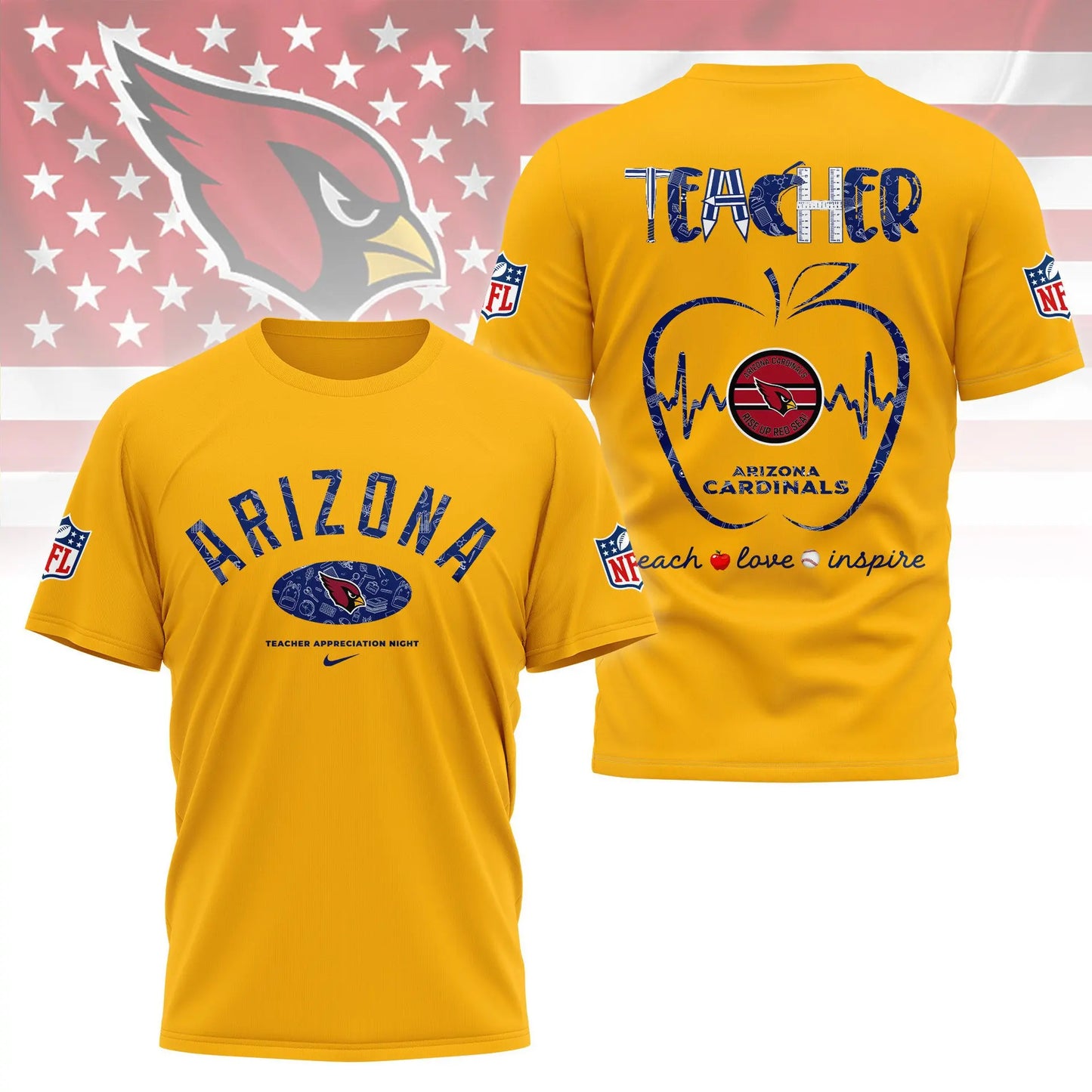 Arizona Cardinals |PREMIUM 3D TEACHER APPRECIATION DAY SHIRT NY – HuddleStyle.com - Image 4
