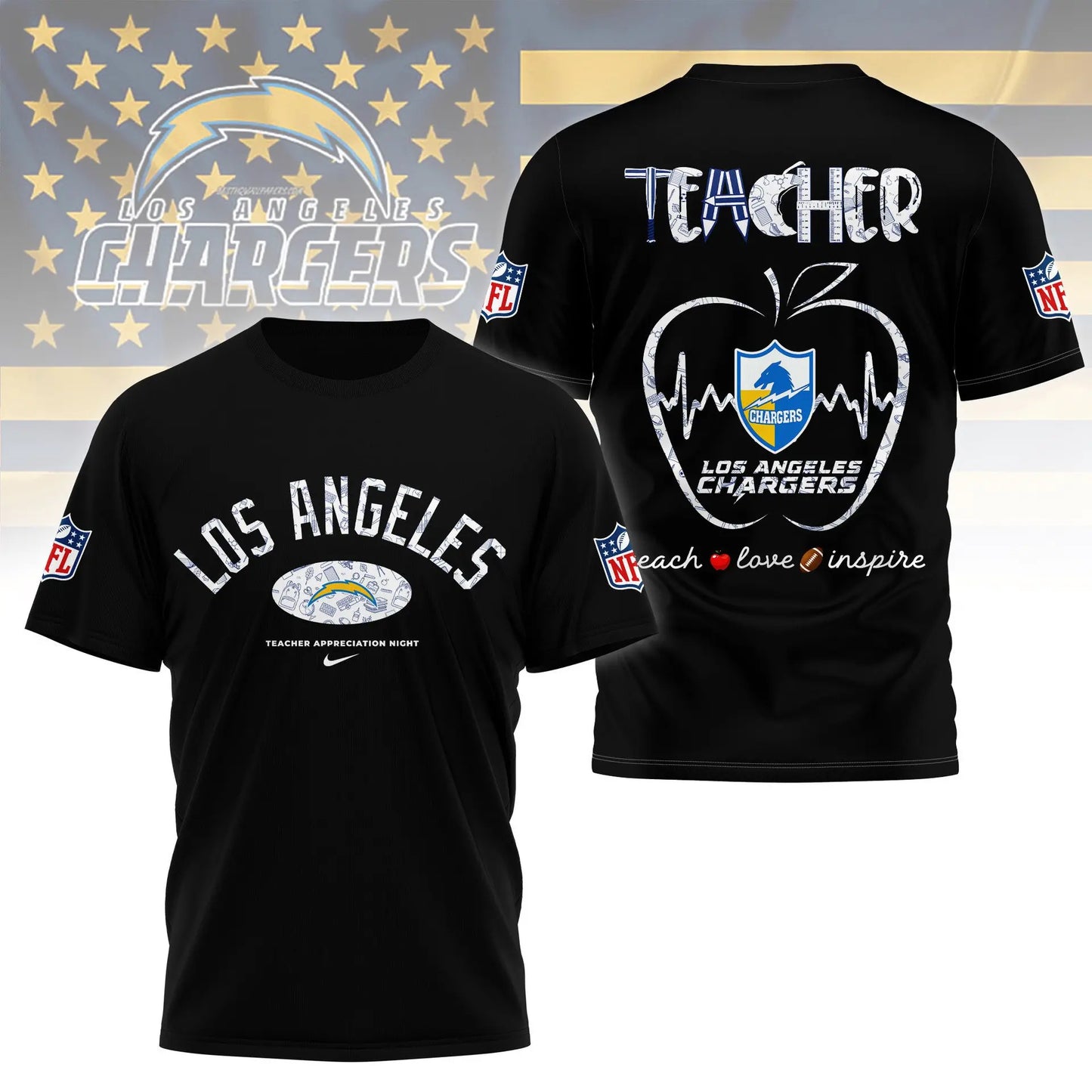 Los Angeles Chargers |PREMIUM 3D TEACHER APPRECIATION DAY SHIRT NY – HuddleStyle.com - Image 5