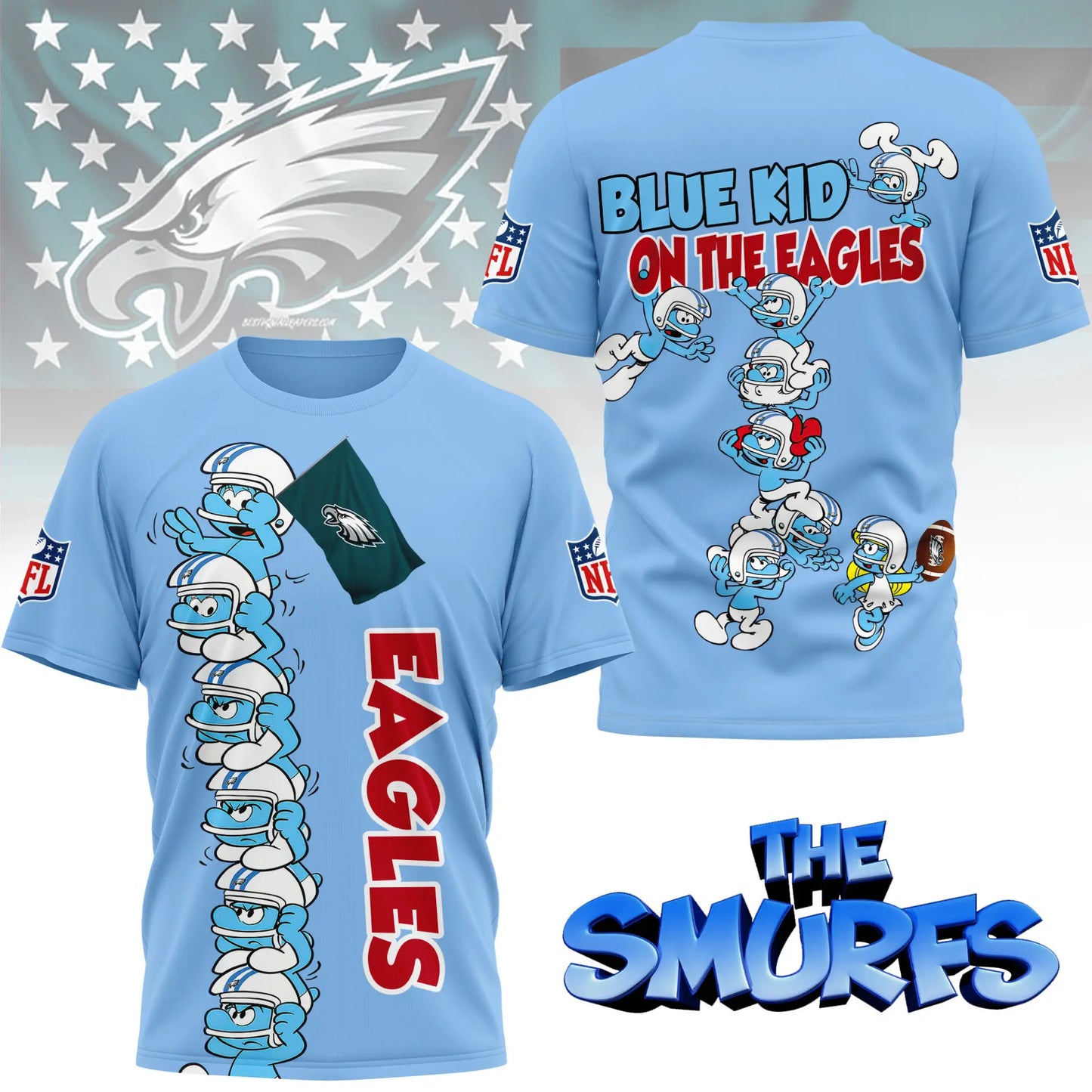 Philadelphia Eagles | Premium NFL x Smurfs 3D Shirt NY – HuddleStyle.com - Image 3