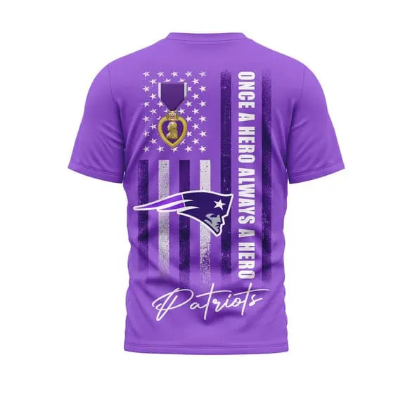 New England Patriots | Premium National Purple Heart Day 3D Shirt HI – HuddleStyle.com - Image 3