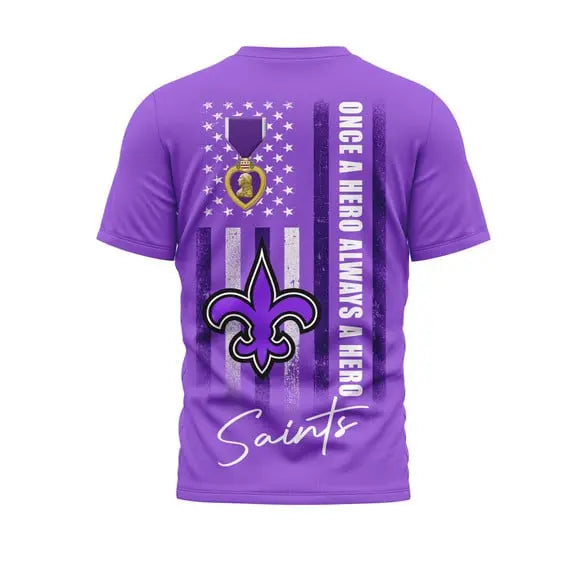 New Orleans Saints | Premium National Purple Heart Day 3D Shirt HI – HuddleStyle.com - Image 3