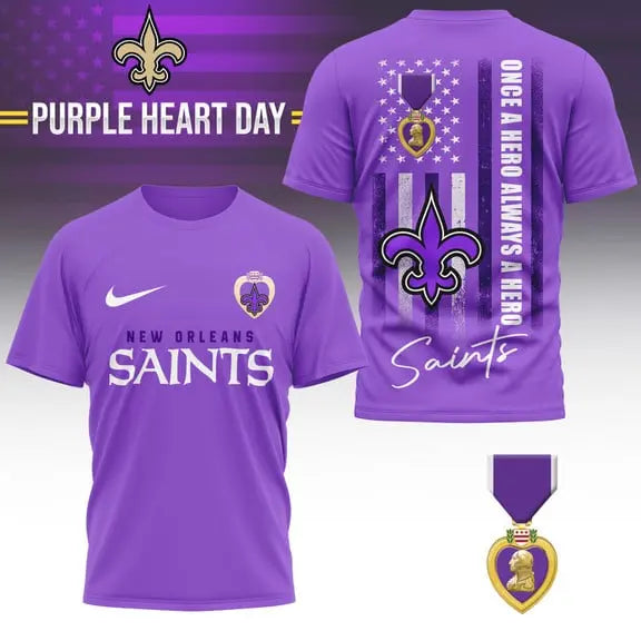 New Orleans Saints | Premium National Purple Heart Day 3D Shirt HI – HuddleStyle.com - Image 2
