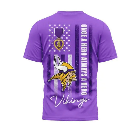 Minnesota Vikings | Premium National Purple Heart Day 3D Shirt HI – HuddleStyle.com - Main